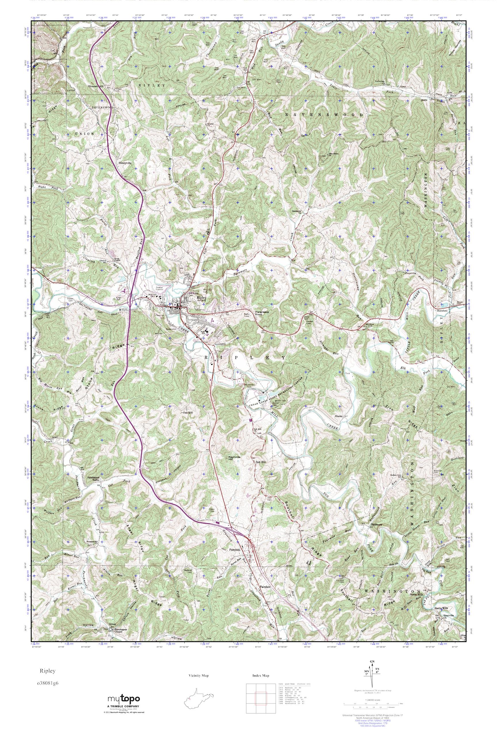 MyTopo Ripley, West Virginia USGS Quad Topo Map