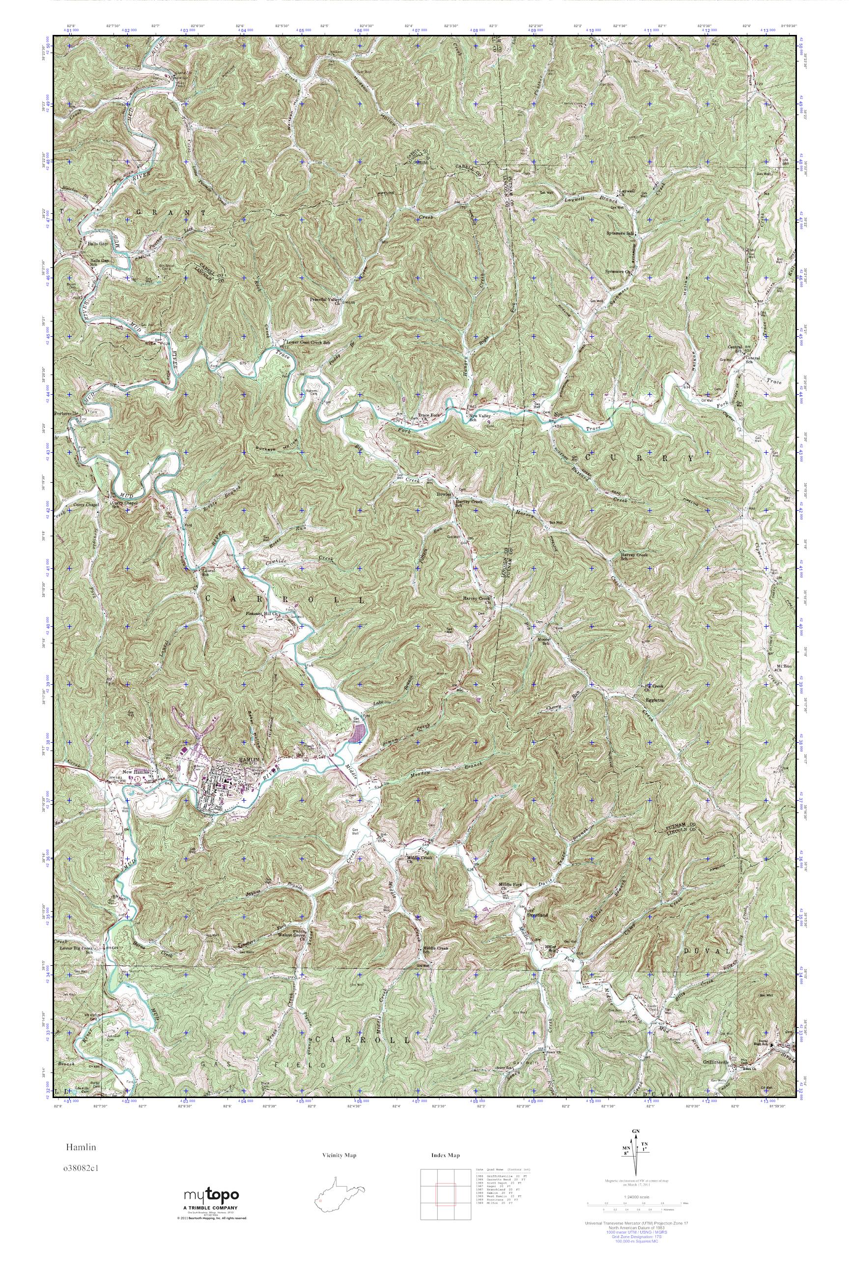 MyTopo Hamlin, West Virginia USGS Quad Topo Map