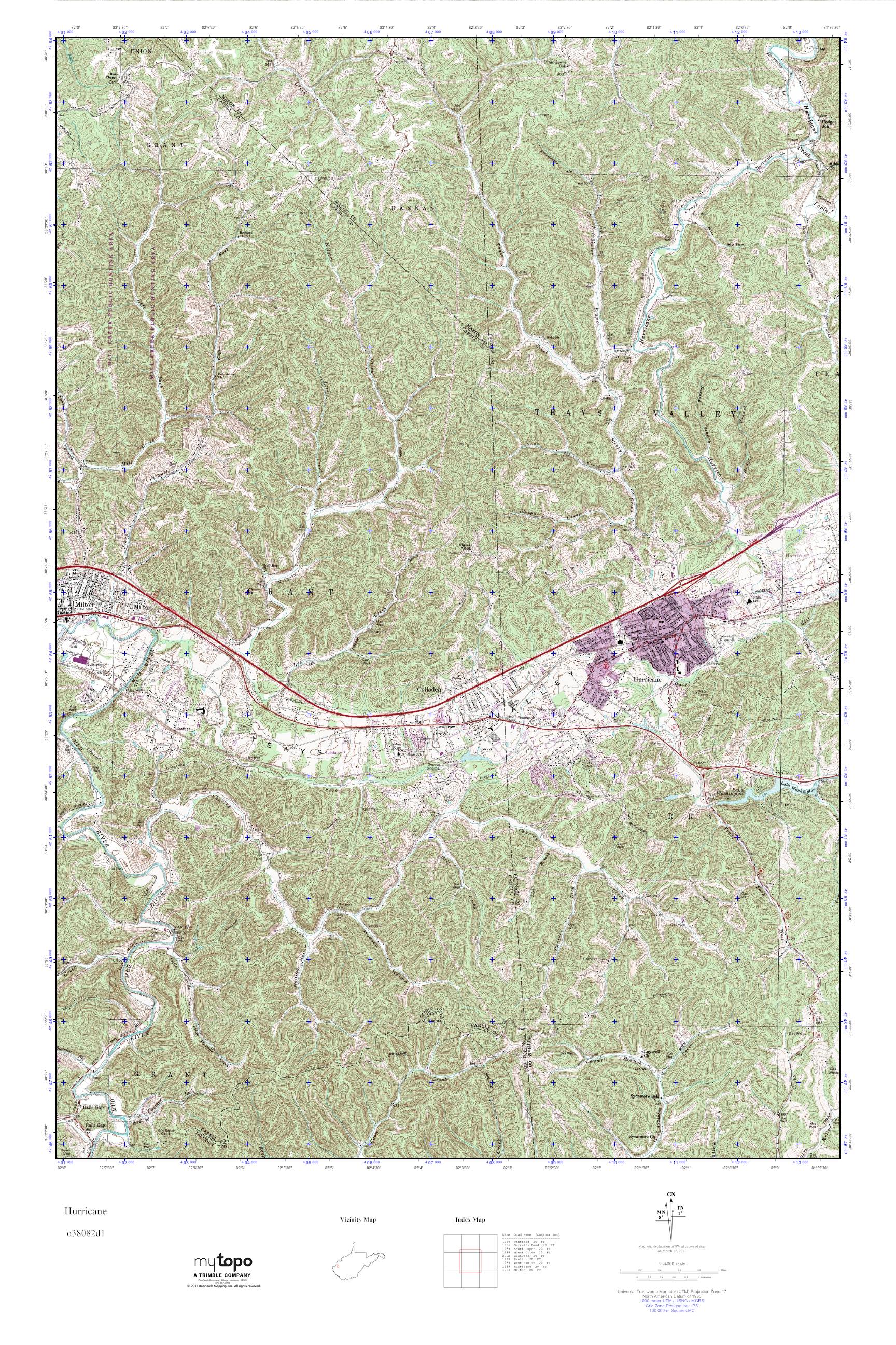 MyTopo Hurricane, West Virginia USGS Quad Topo Map