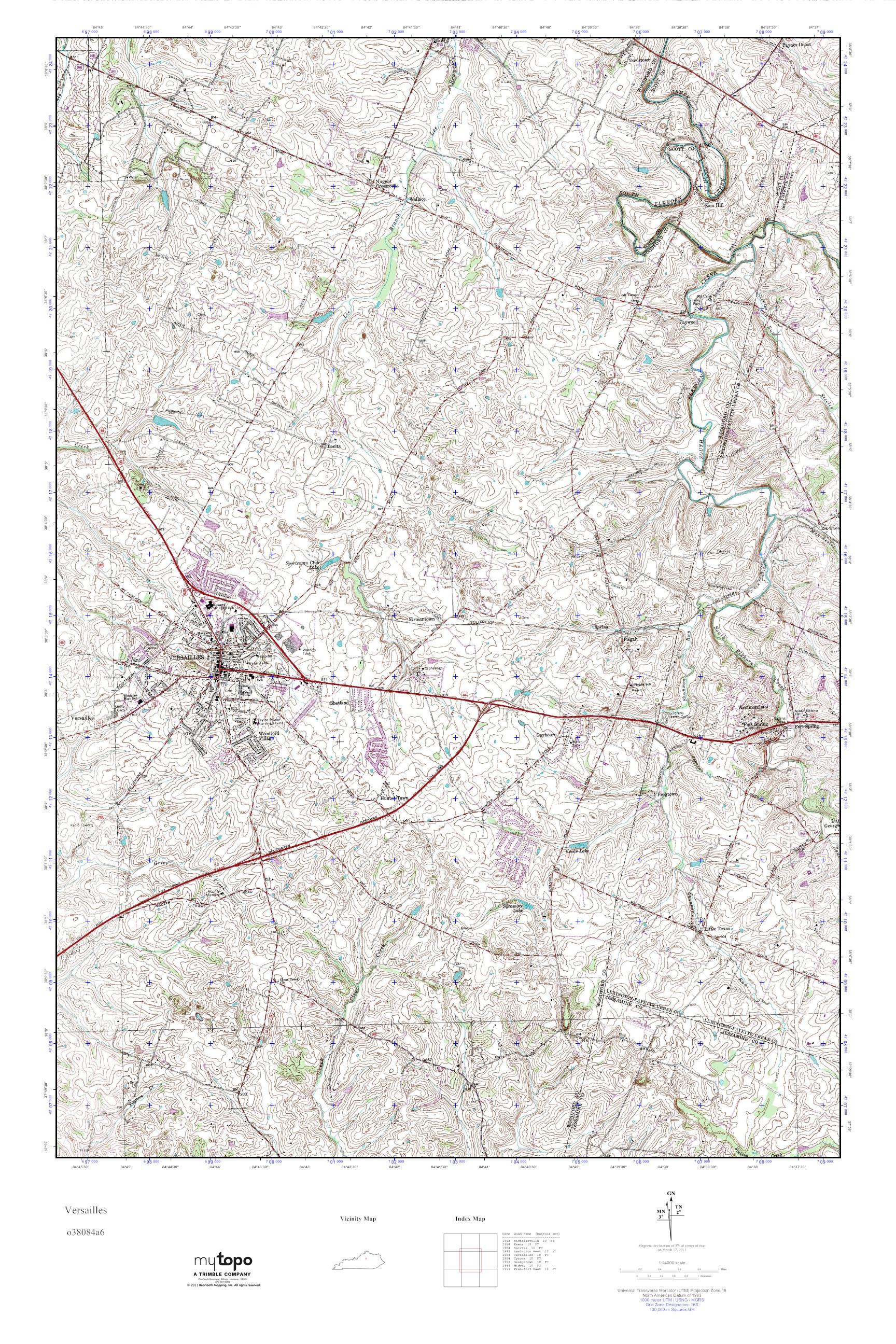MyTopo Versailles, Kentucky USGS Quad Topo Map