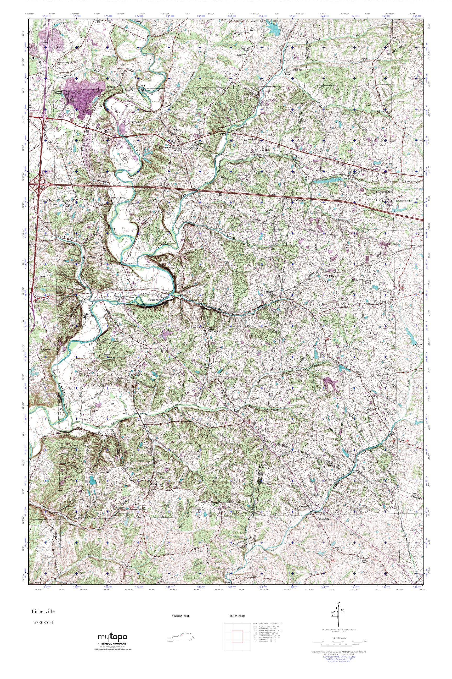 MyTopo Fisherville, Kentucky USGS Quad Topo Map