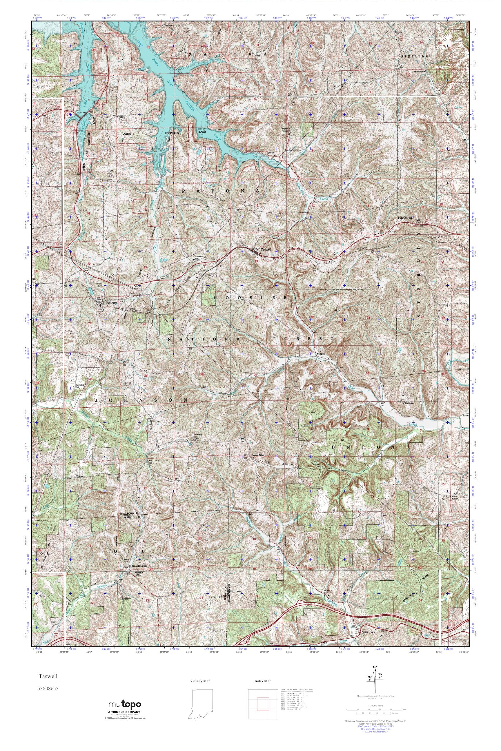 MyTopo Taswell, Indiana USGS Quad Topo Map