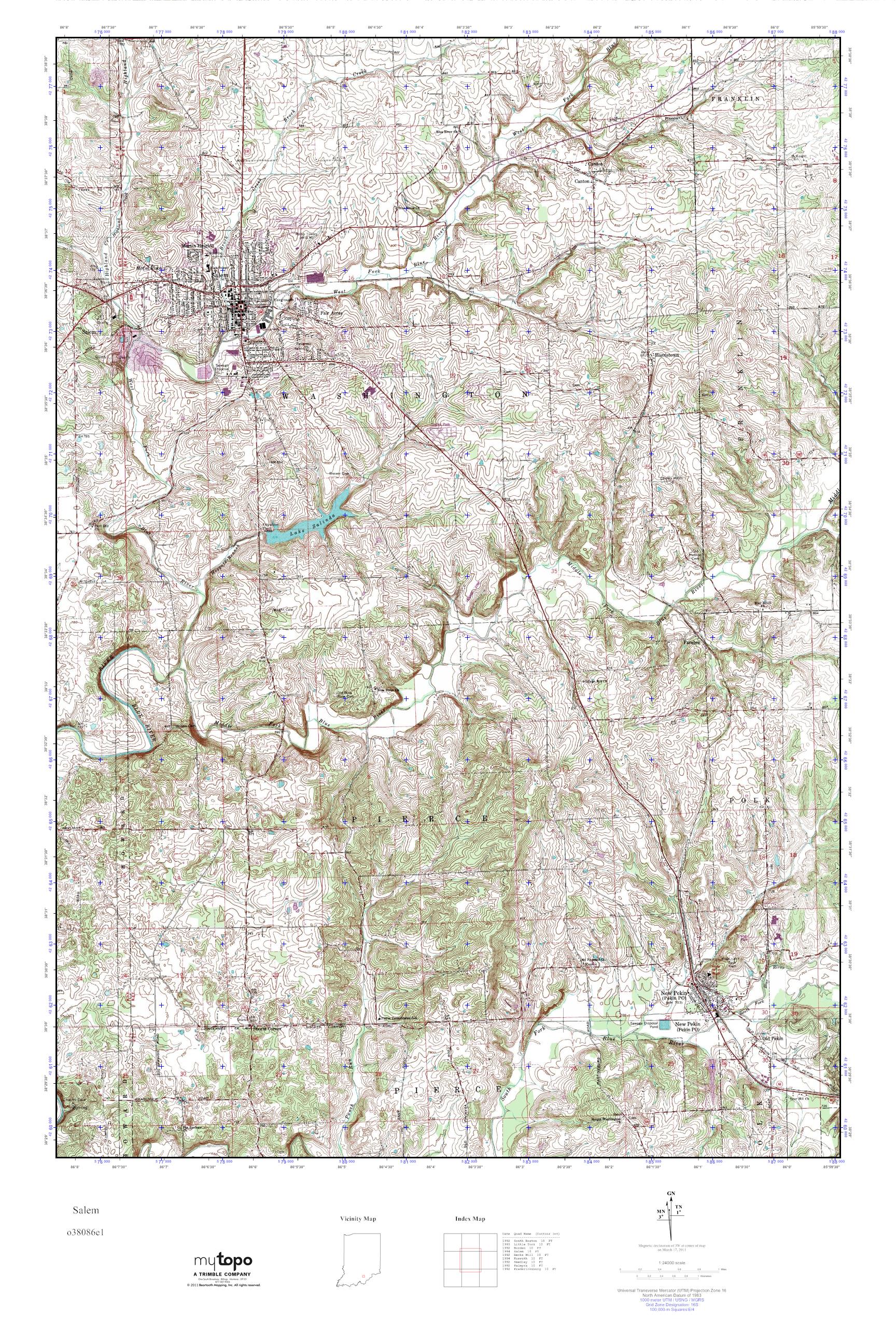 MyTopo Salem, Indiana USGS Quad Topo Map