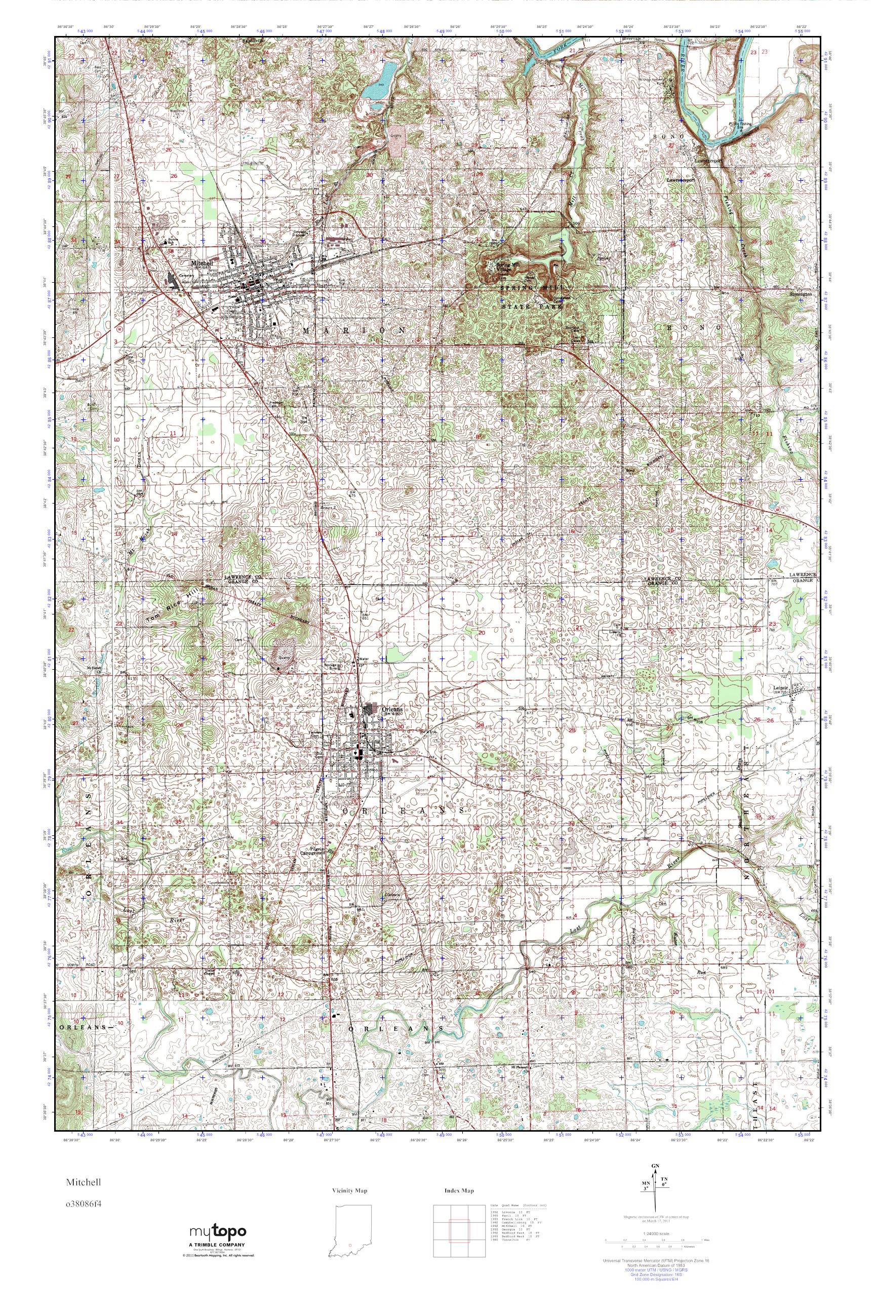 MyTopo Mitchell, Indiana USGS Quad Topo Map