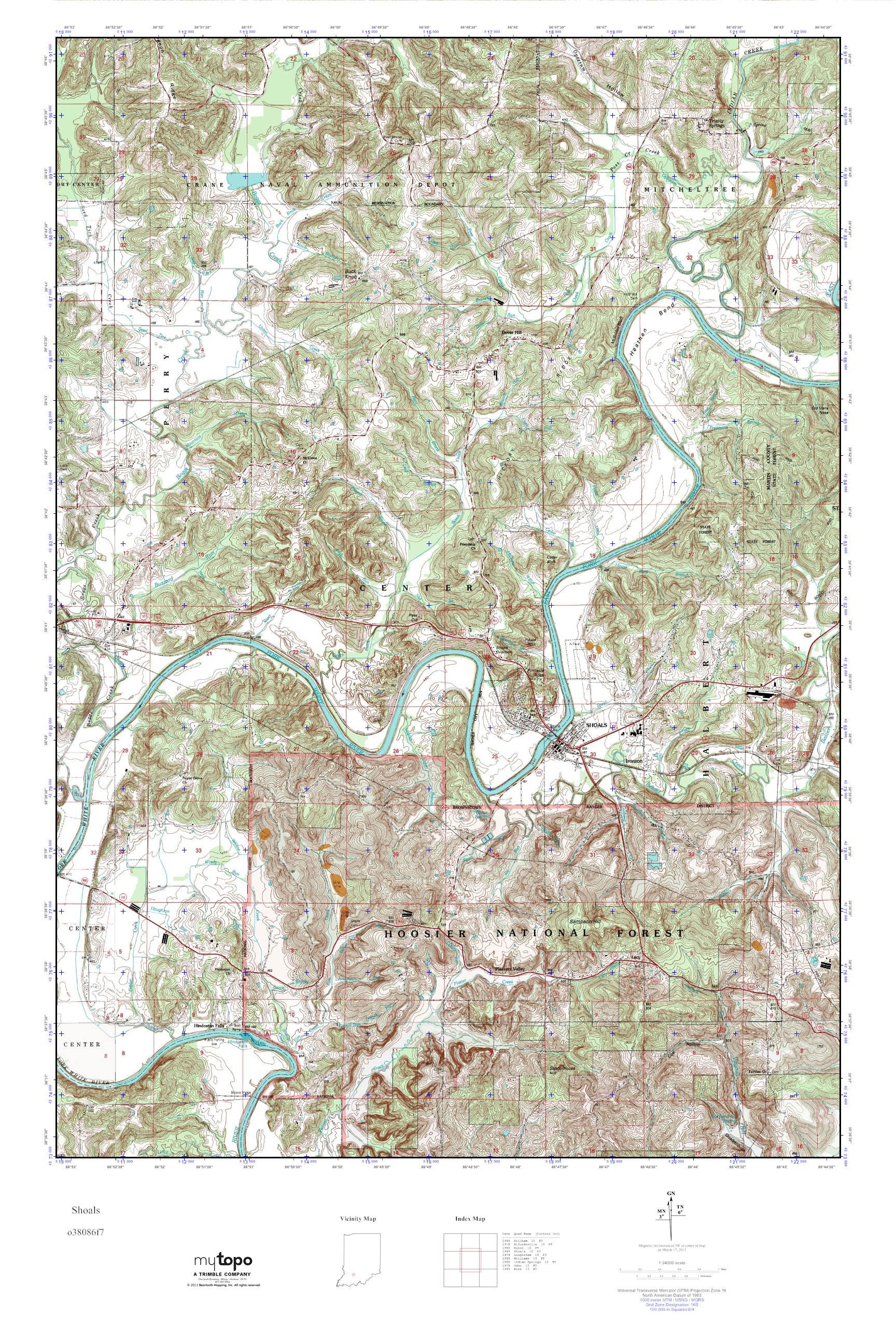MyTopo Shoals, Indiana USGS Quad Topo Map