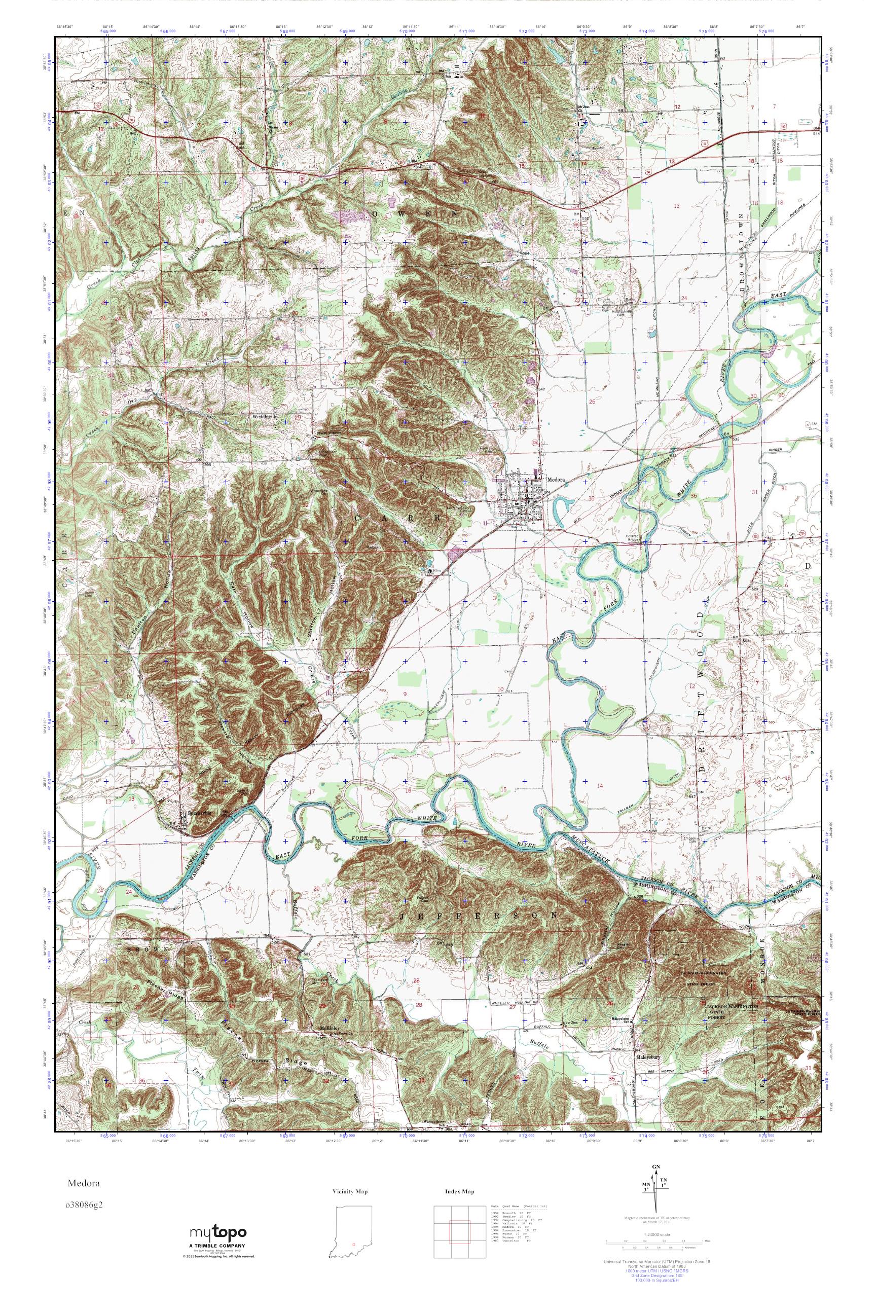 MyTopo Medora, Indiana USGS Quad Topo Map