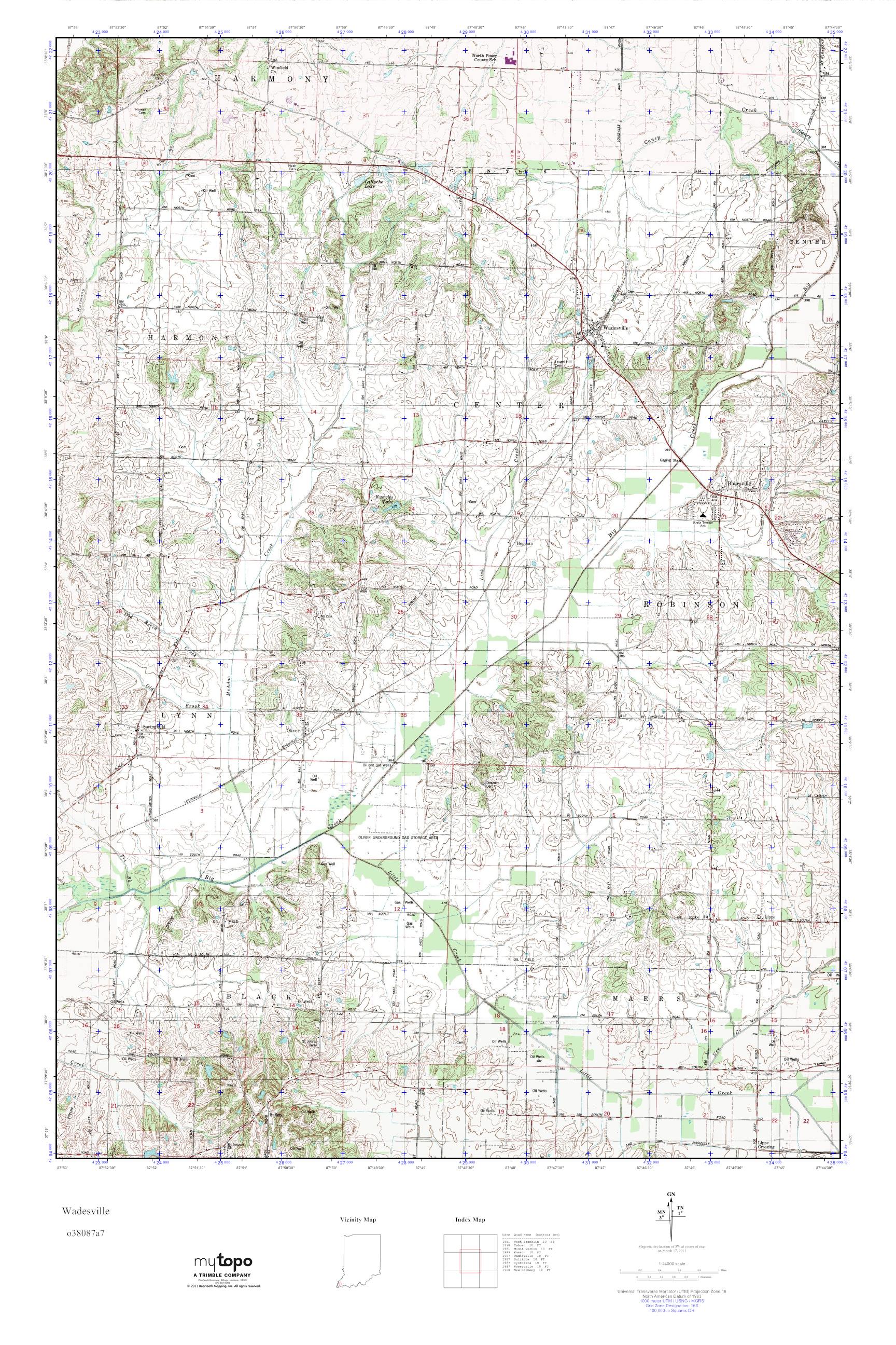 MyTopo Wadesville, Indiana USGS Quad Topo Map