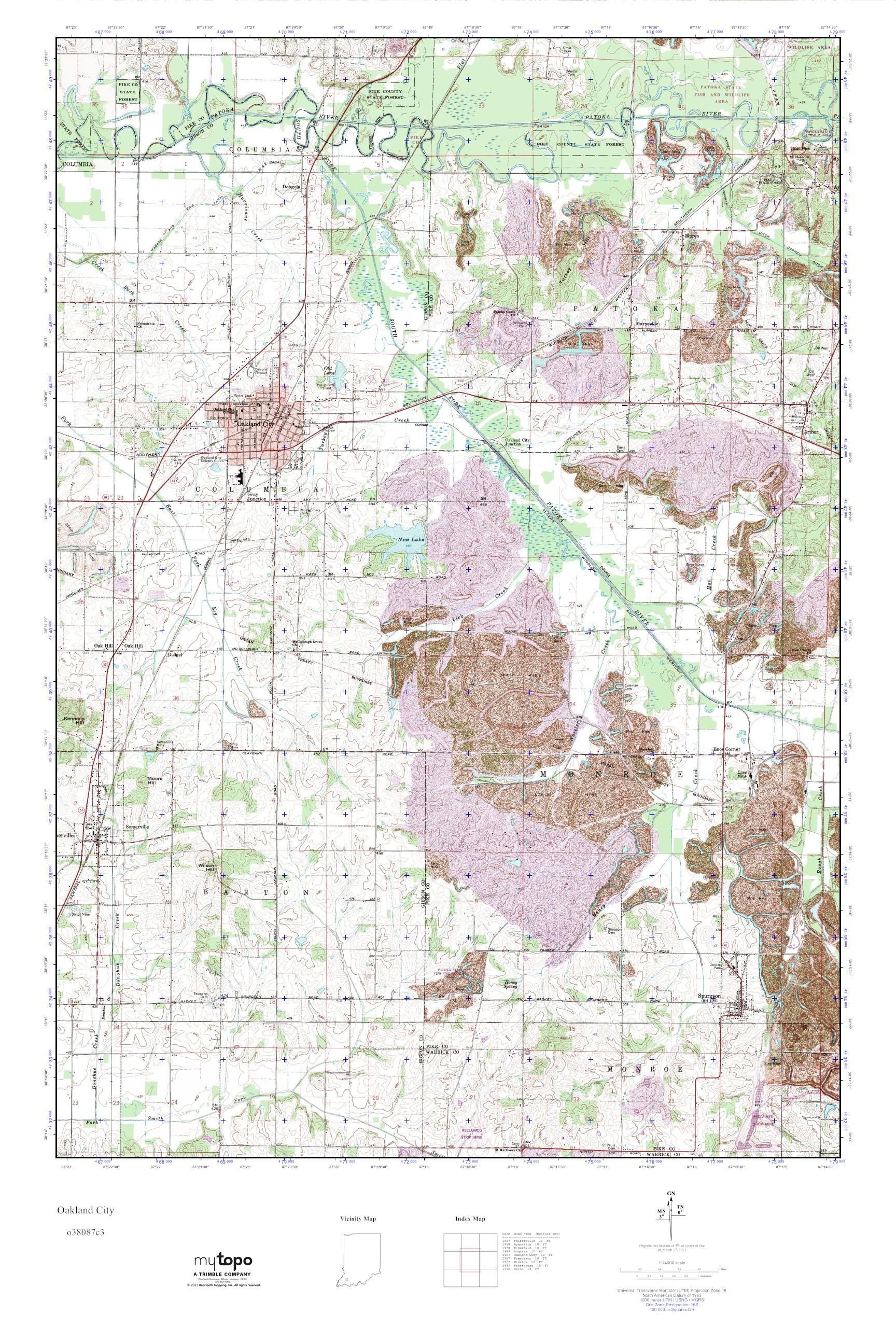 MyTopo Oakland City, Indiana USGS Quad Topo Map
