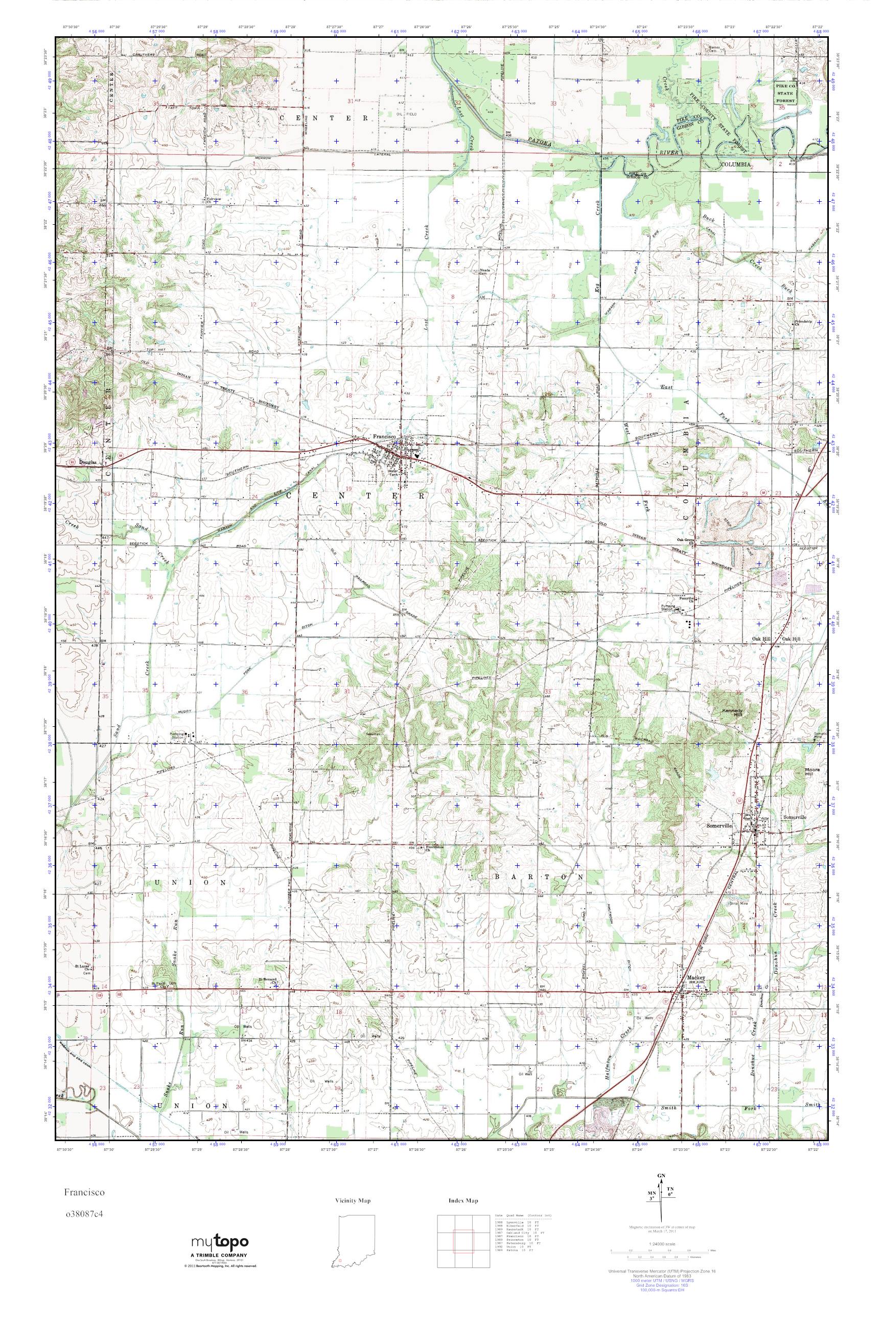 MyTopo Francisco, Indiana USGS Quad Topo Map