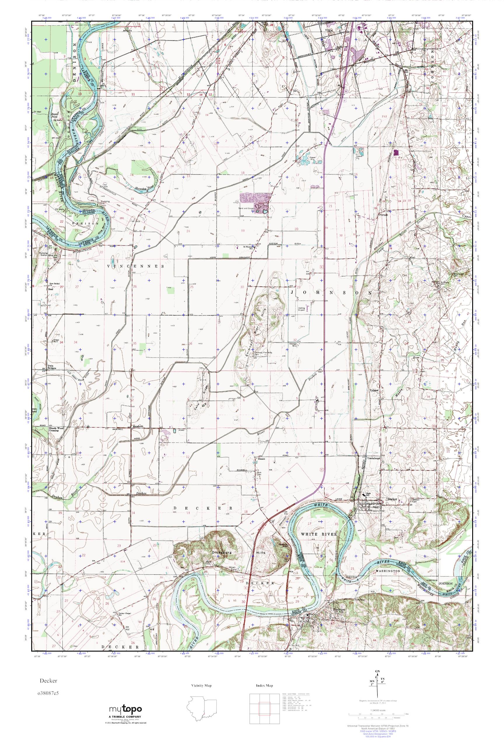 MyTopo Decker, Indiana USGS Quad Topo Map