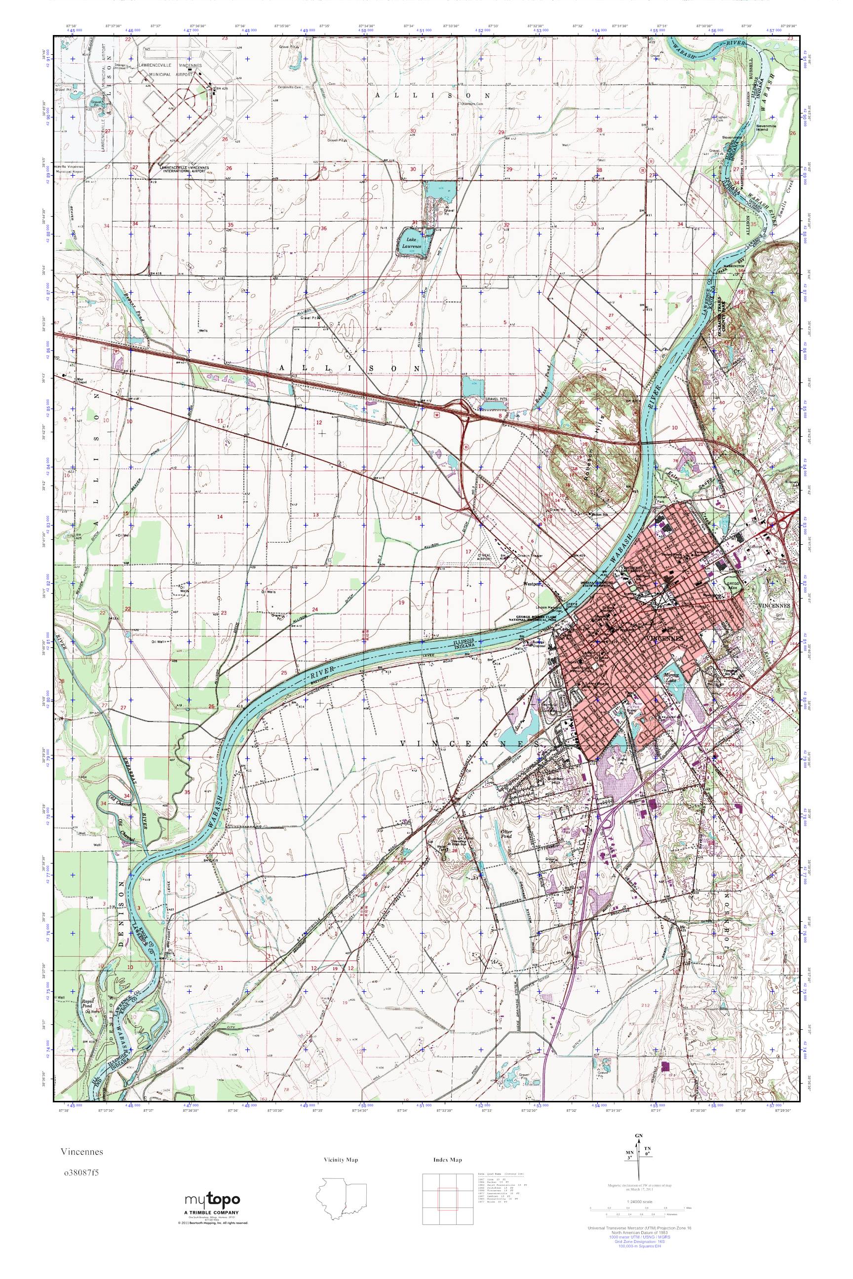 MyTopo Vincennes, Indiana USGS Quad Topo Map