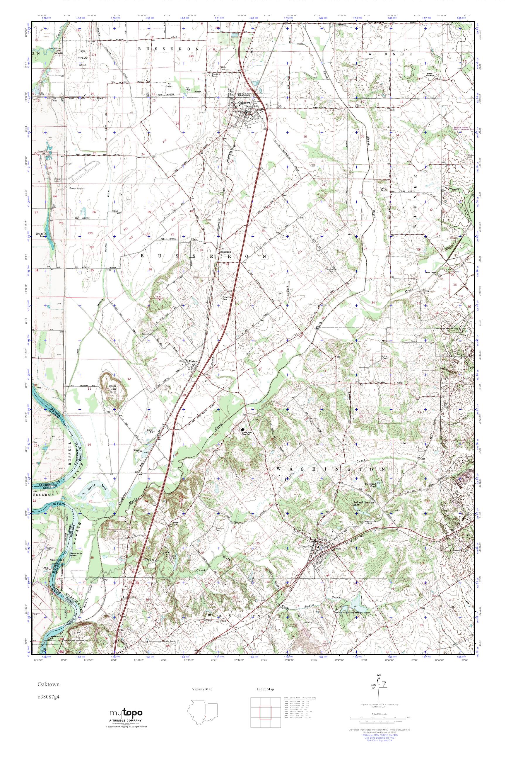 MyTopo Oaktown, Indiana USGS Quad Topo Map