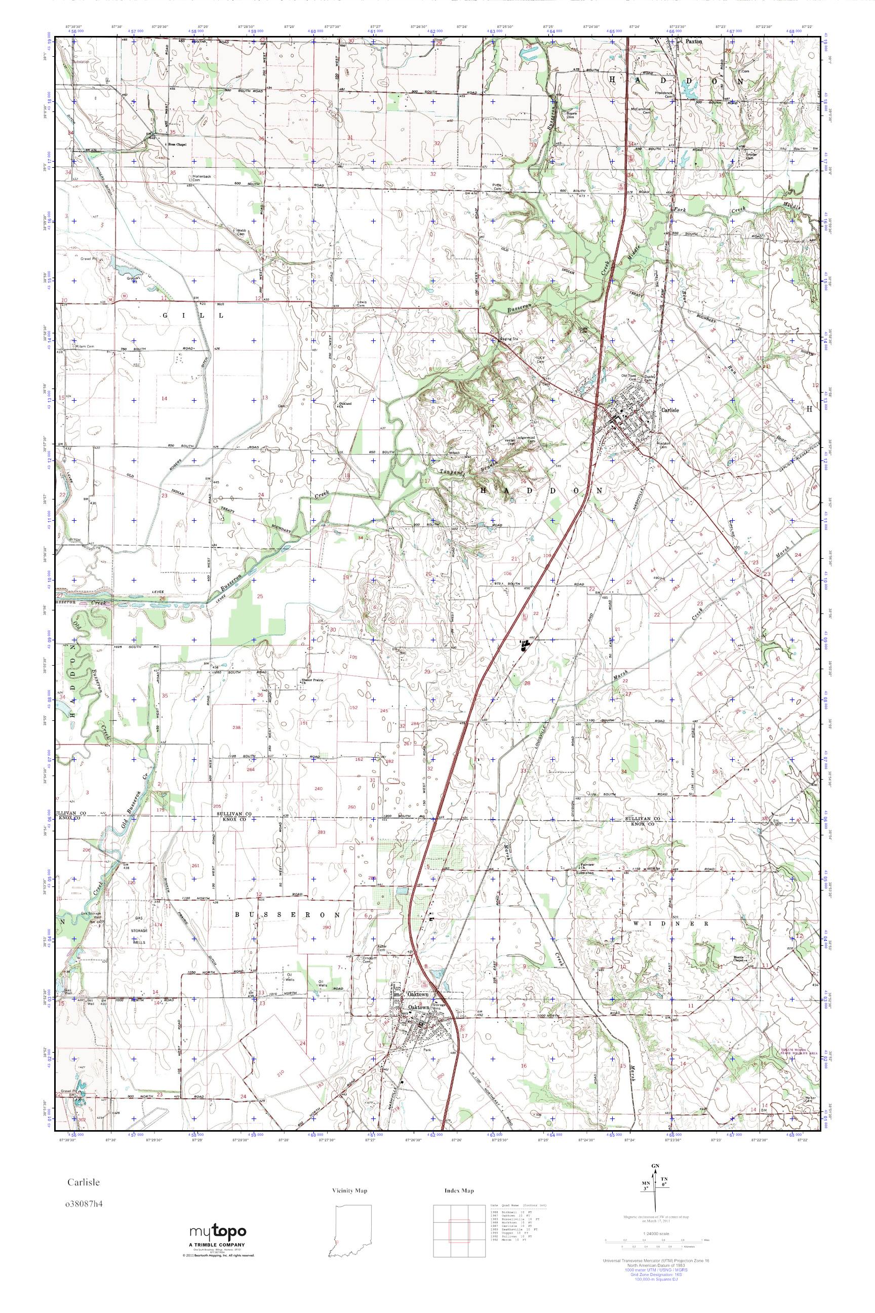 MyTopo Carlisle, Indiana USGS Quad Topo Map