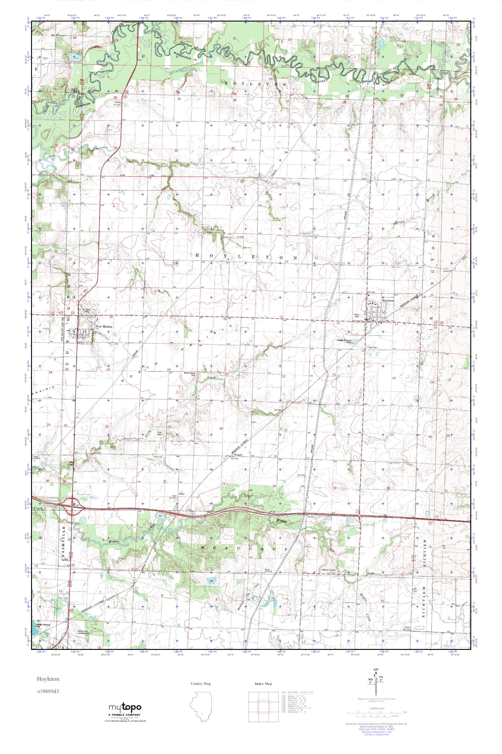 MyTopo Hoyleton, Illinois USGS Quad Topo Map