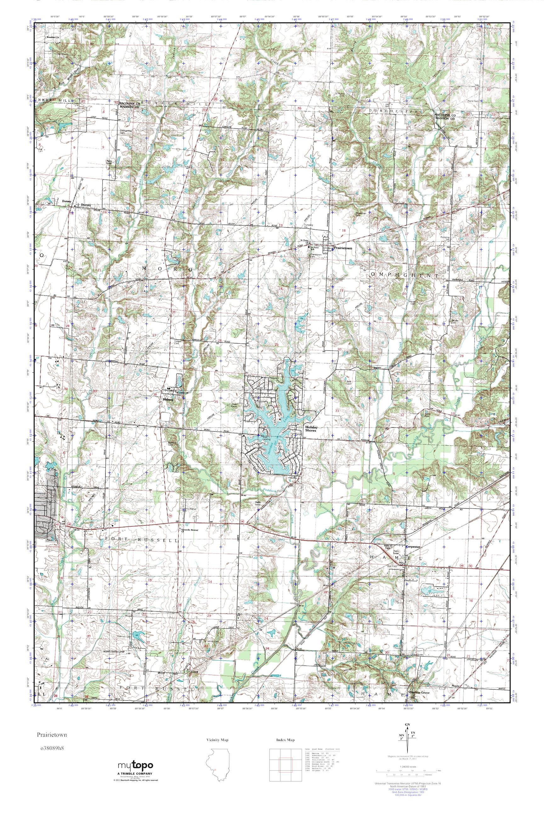 MyTopo Prairietown, Illinois USGS Quad Topo Map