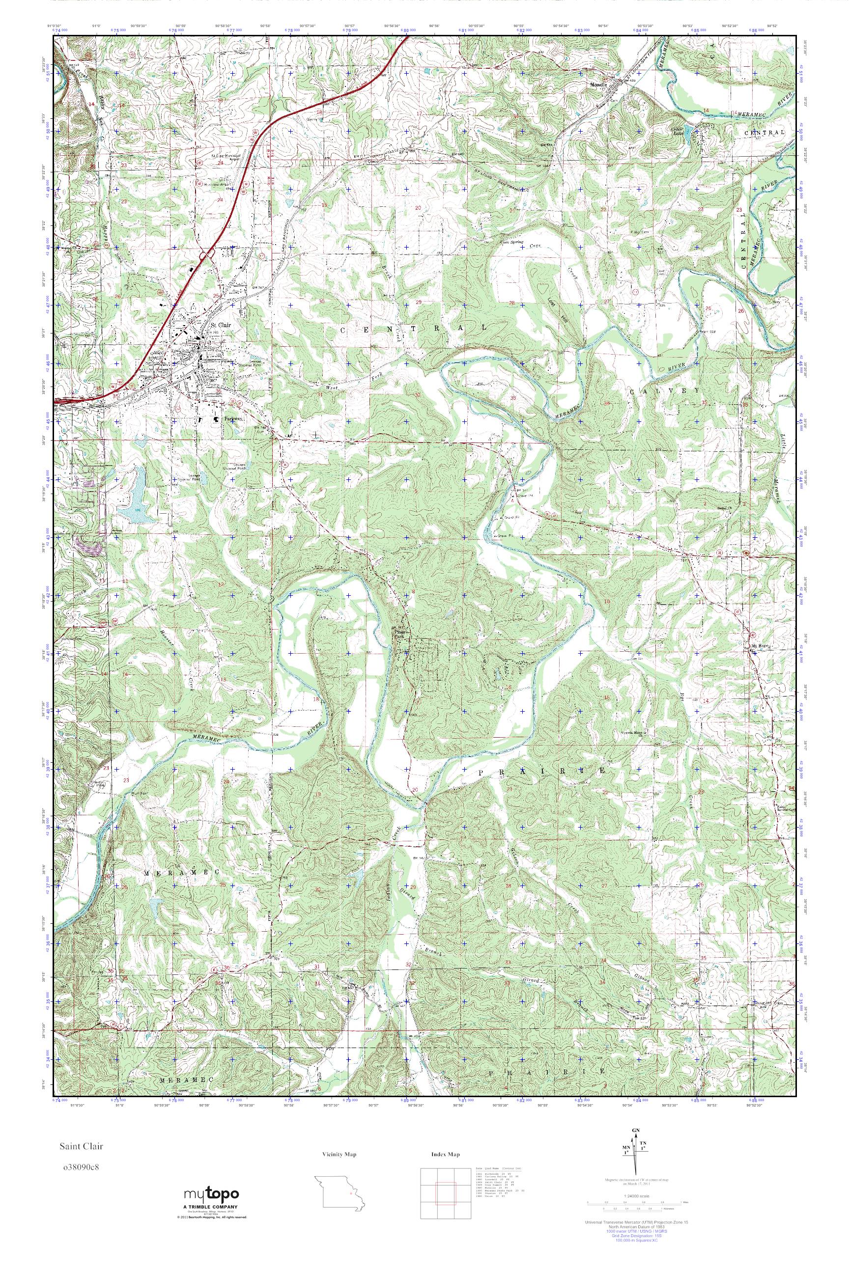 MyTopo Saint Clair, Missouri USGS Quad Topo Map
