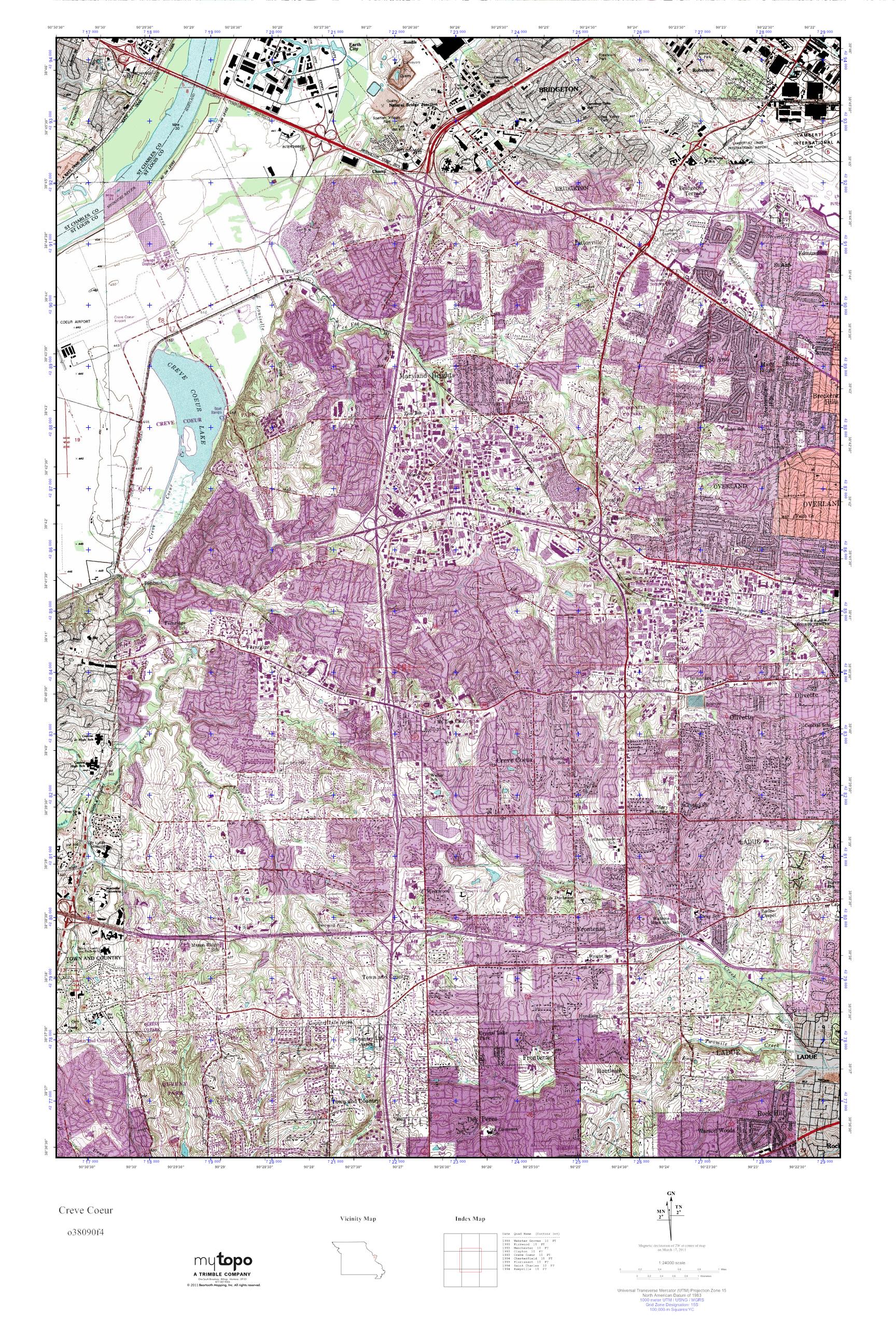 MyTopo Creve Coeur, Missouri USGS Quad Topo Map