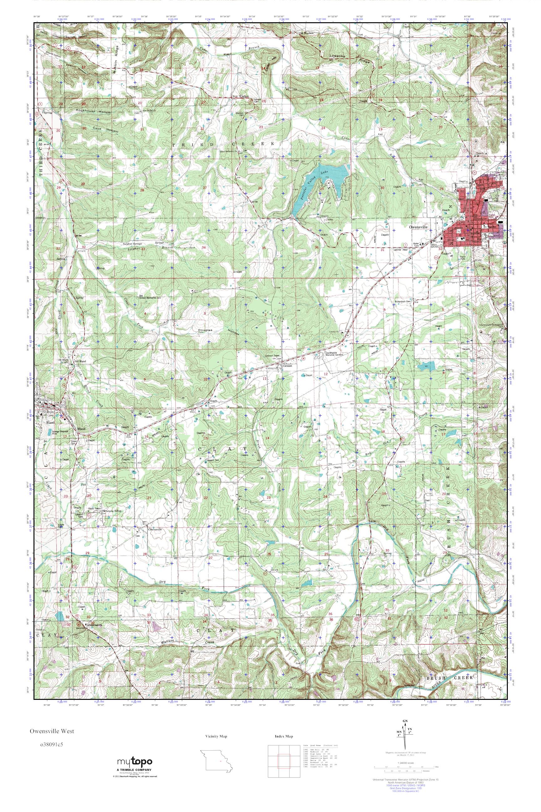 MyTopo Owensville West, Missouri USGS Quad Topo Map