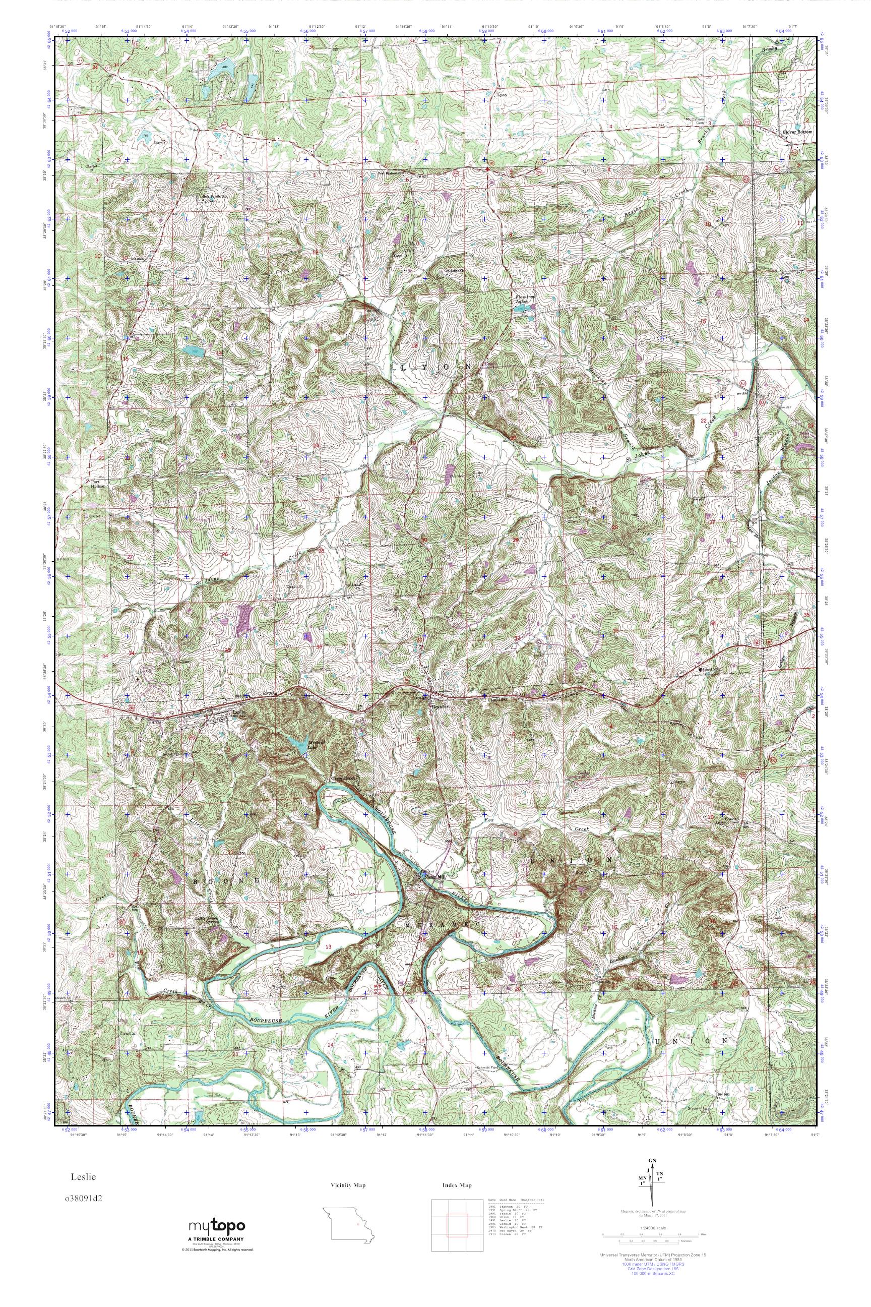 MyTopo Leslie, Missouri USGS Quad Topo Map
