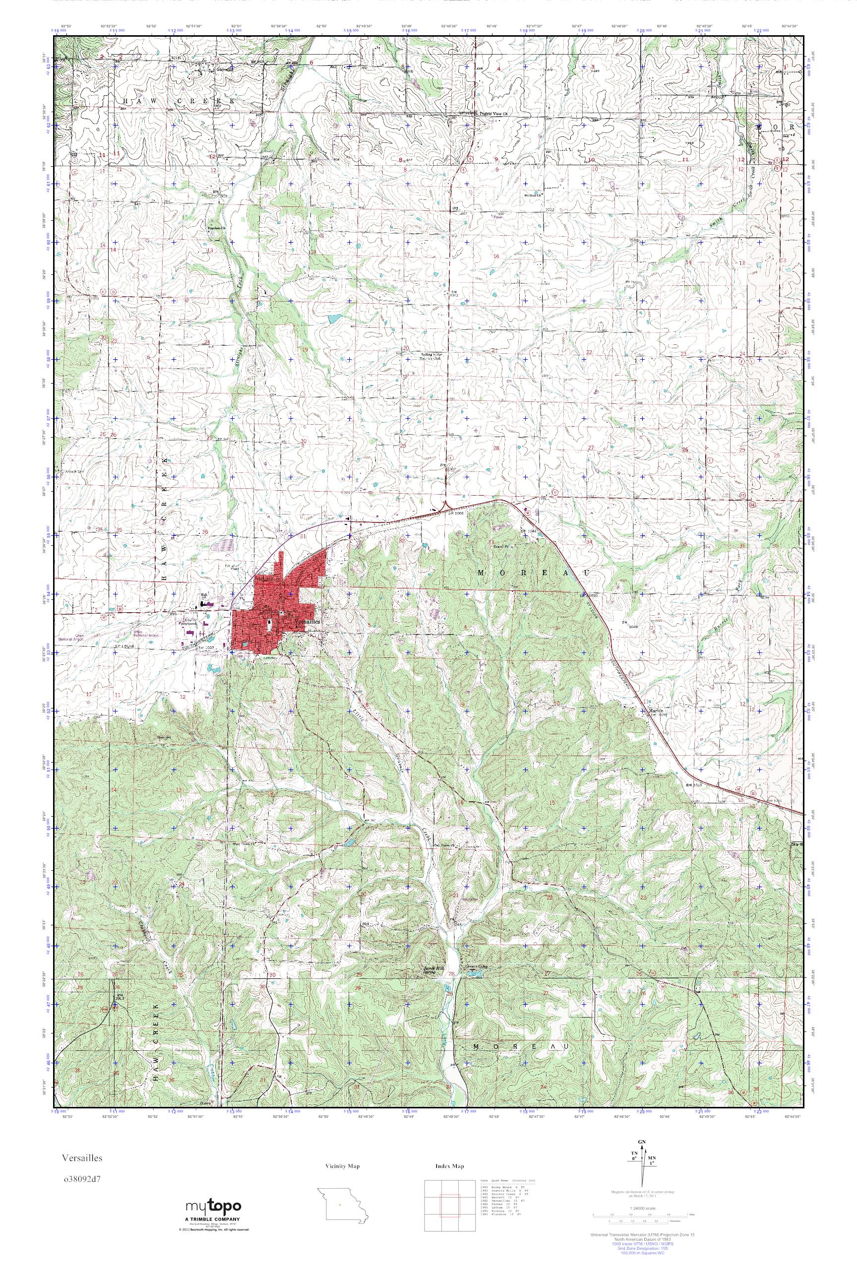 MyTopo Versailles, Missouri USGS Quad Topo Map