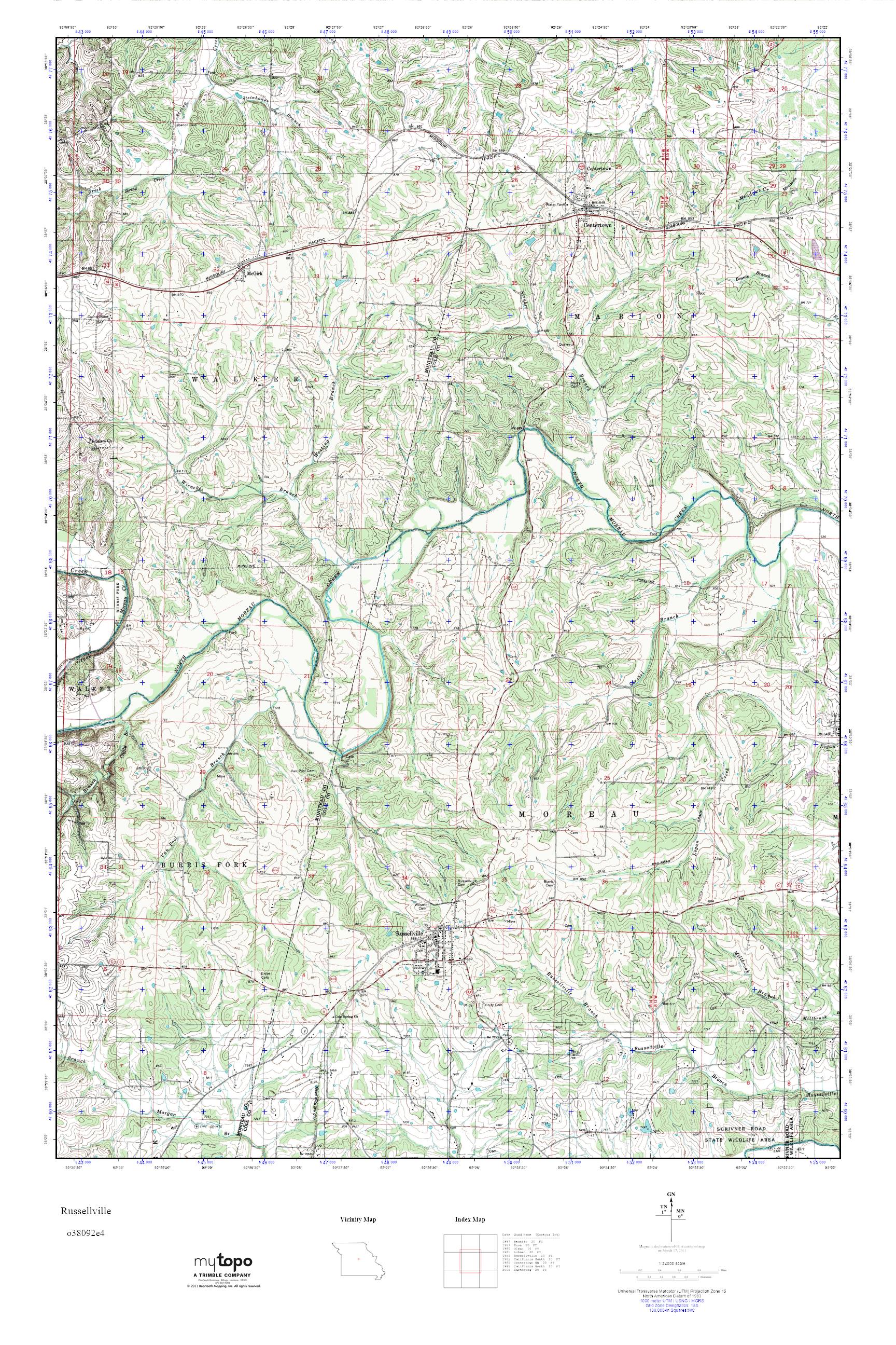 MyTopo Russellville, Missouri USGS Quad Topo Map