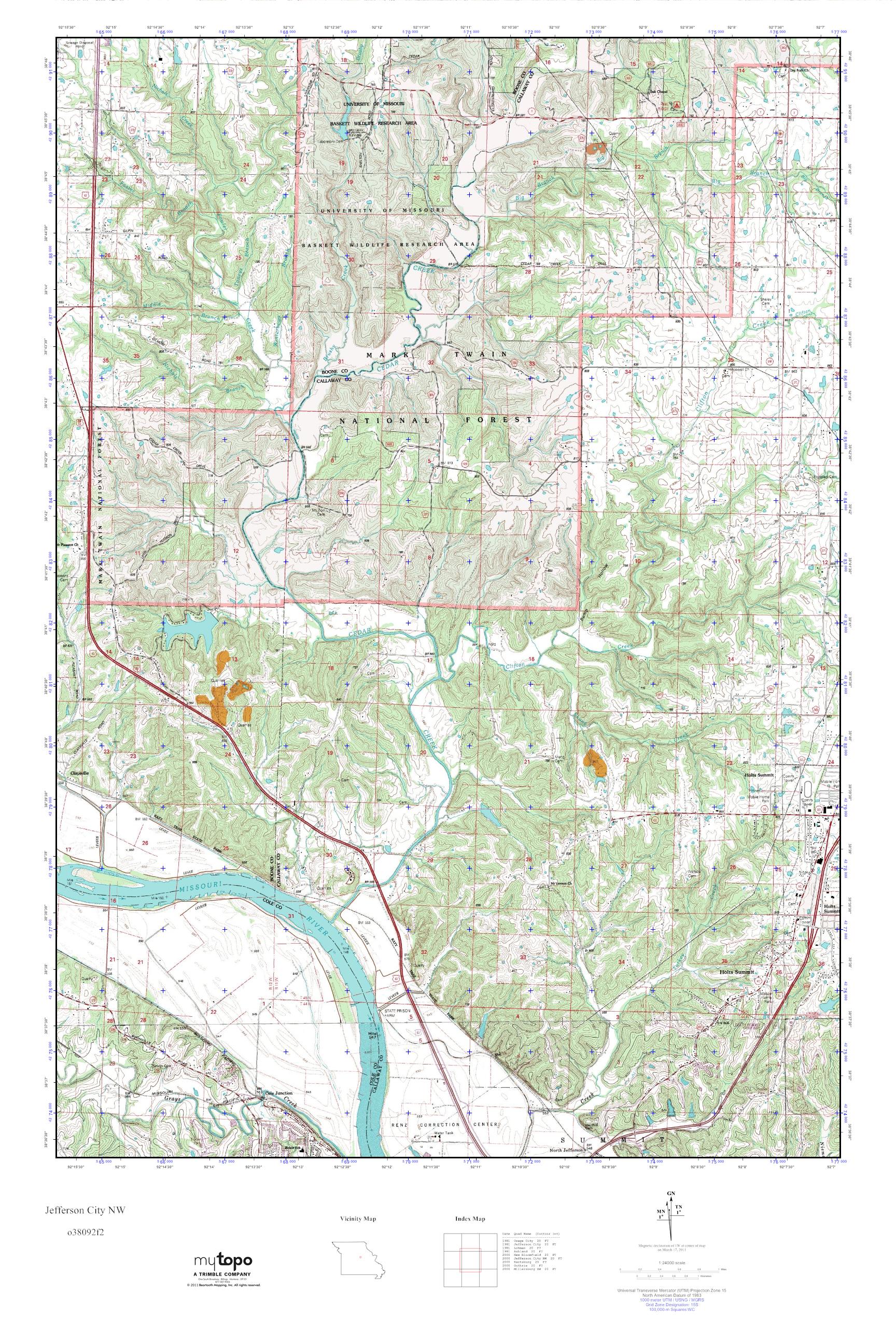 MyTopo Jefferson City NW, Missouri USGS Quad Topo Map