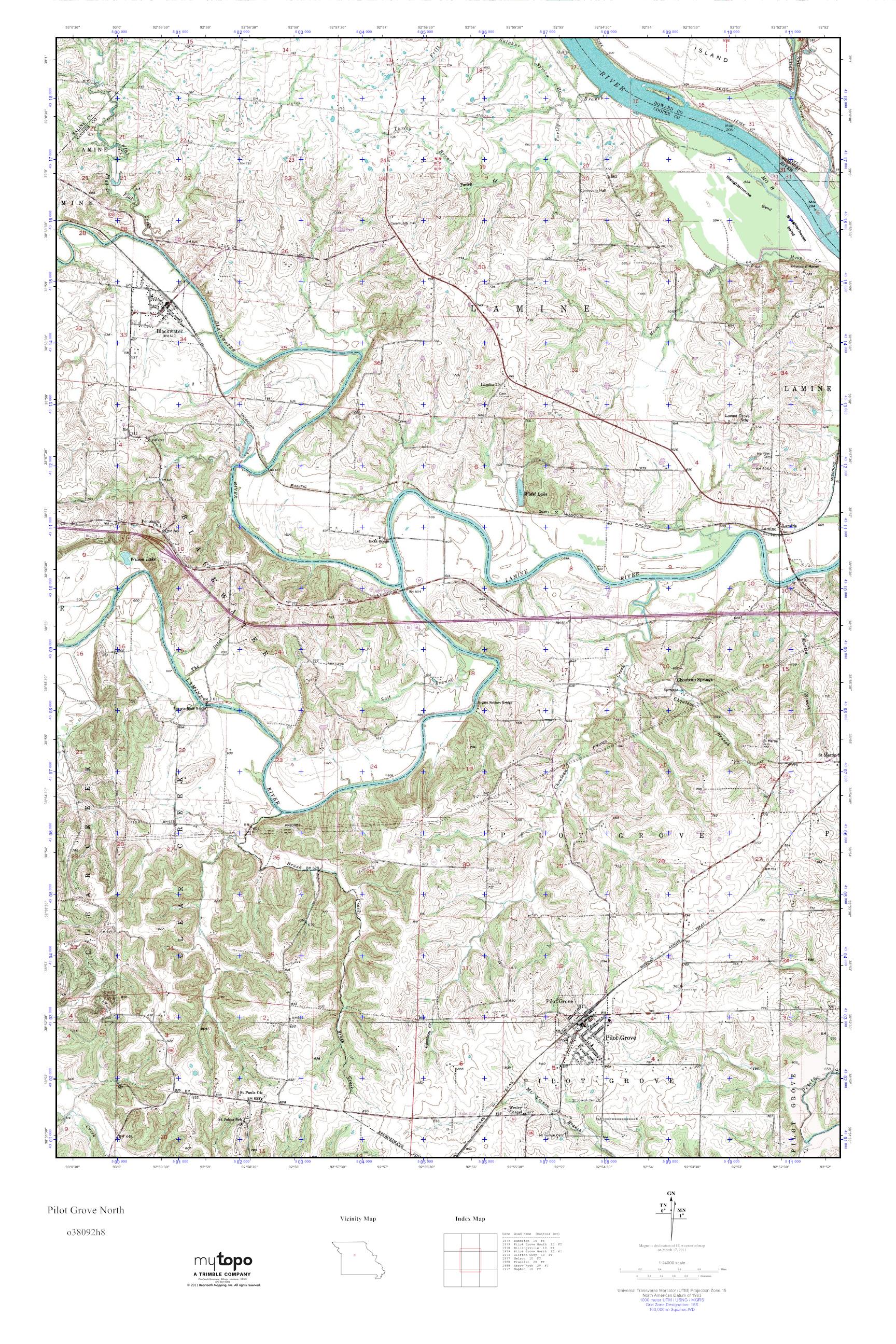MyTopo Pilot Grove North, Missouri USGS Quad Topo Map