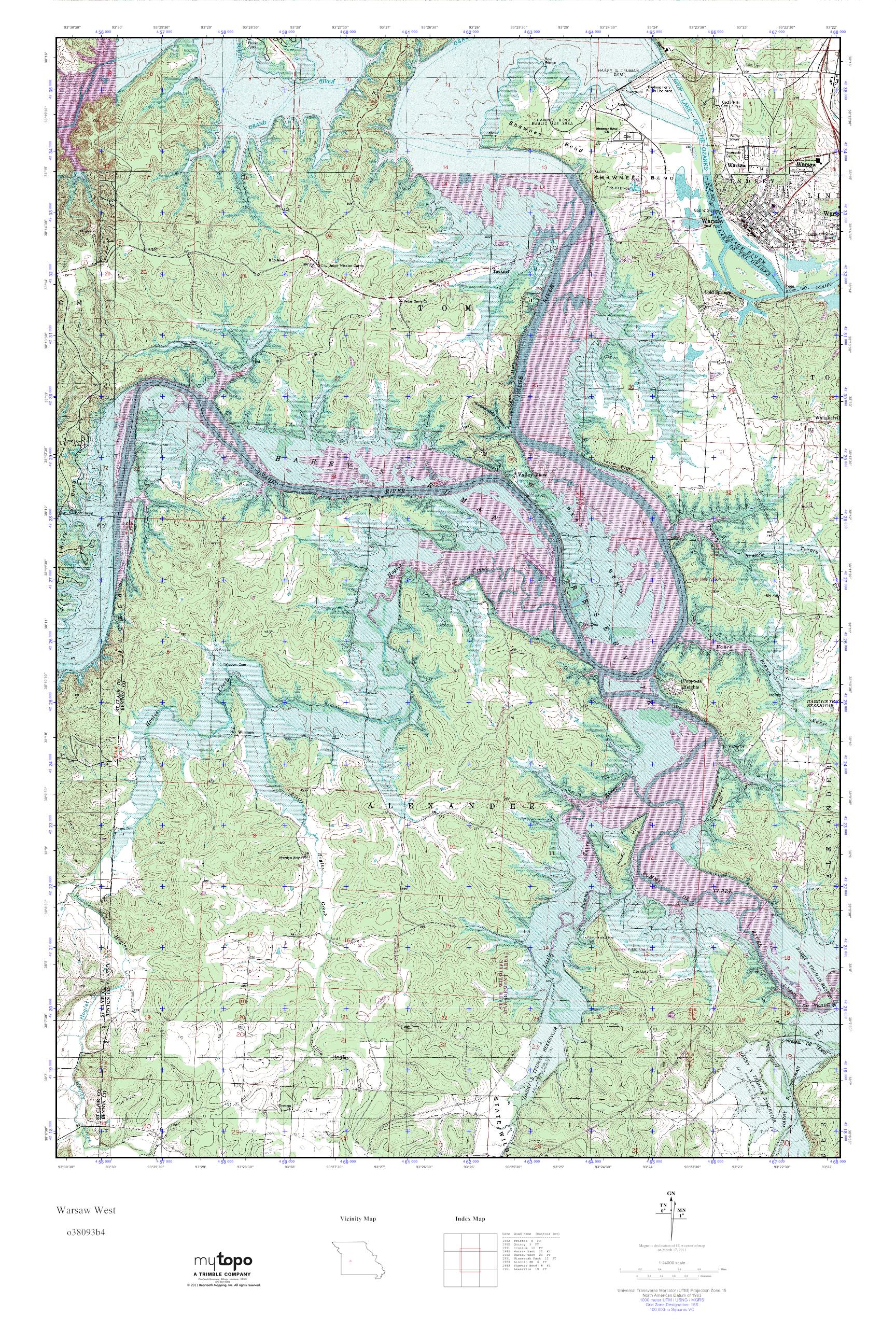 MyTopo Warsaw West, Missouri USGS Quad Topo Map