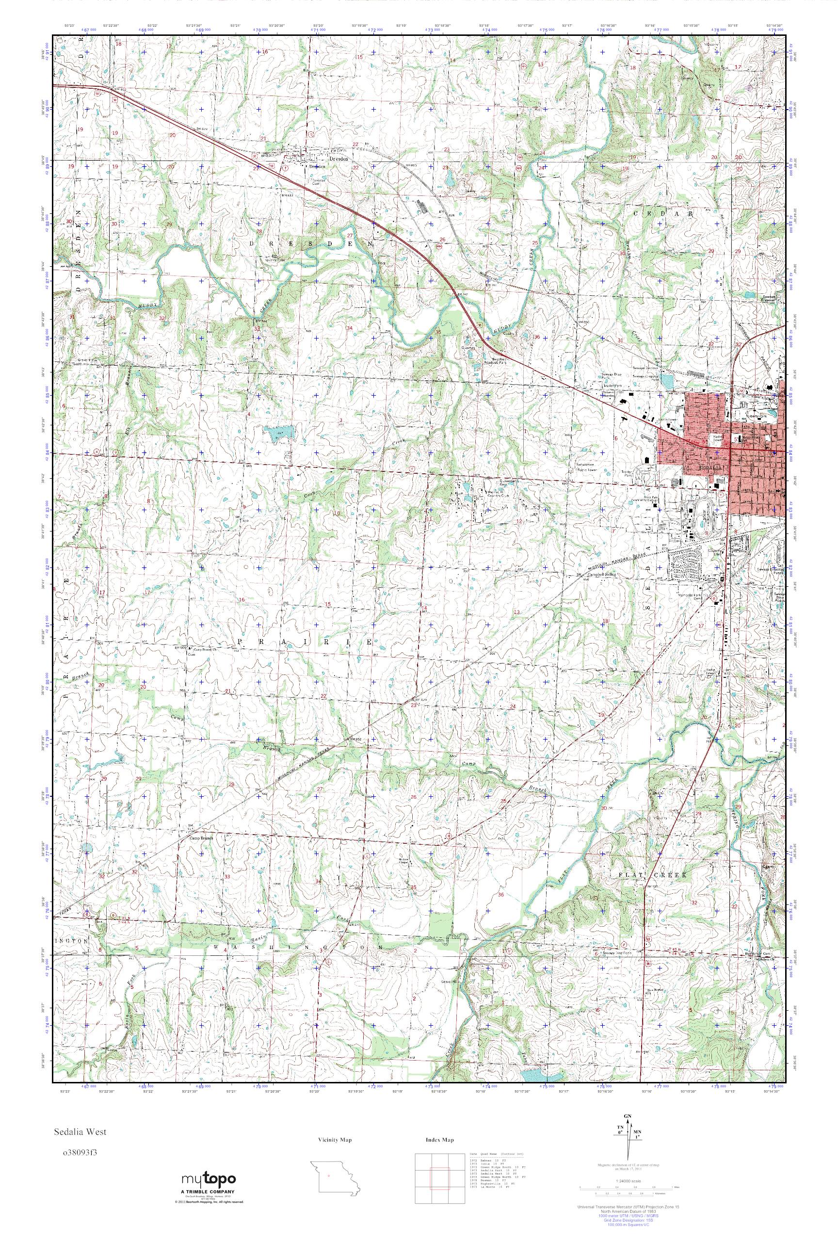 MyTopo Sedalia West, Missouri USGS Quad Topo Map