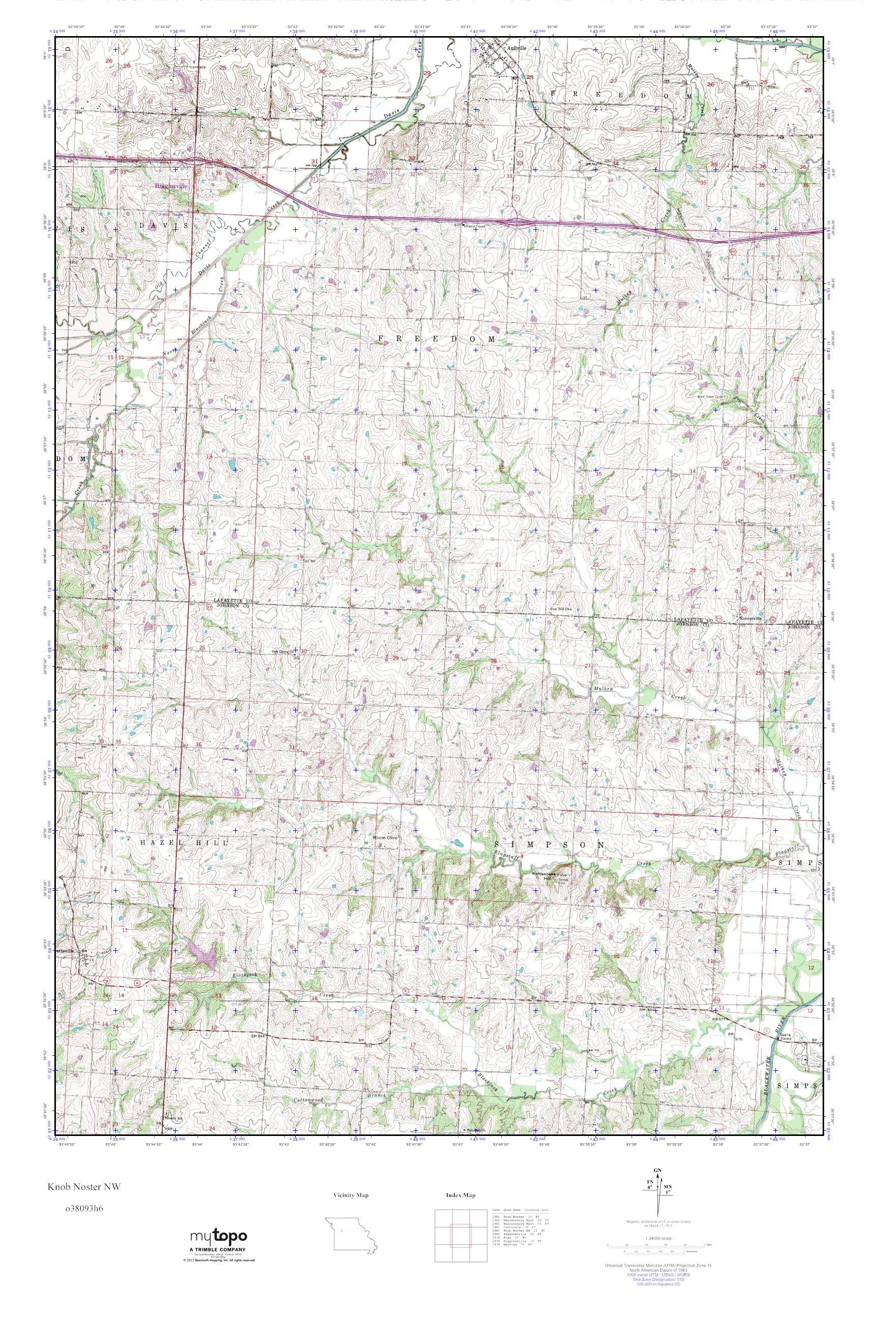 MyTopo Knob Noster NW, Missouri USGS Quad Topo Map