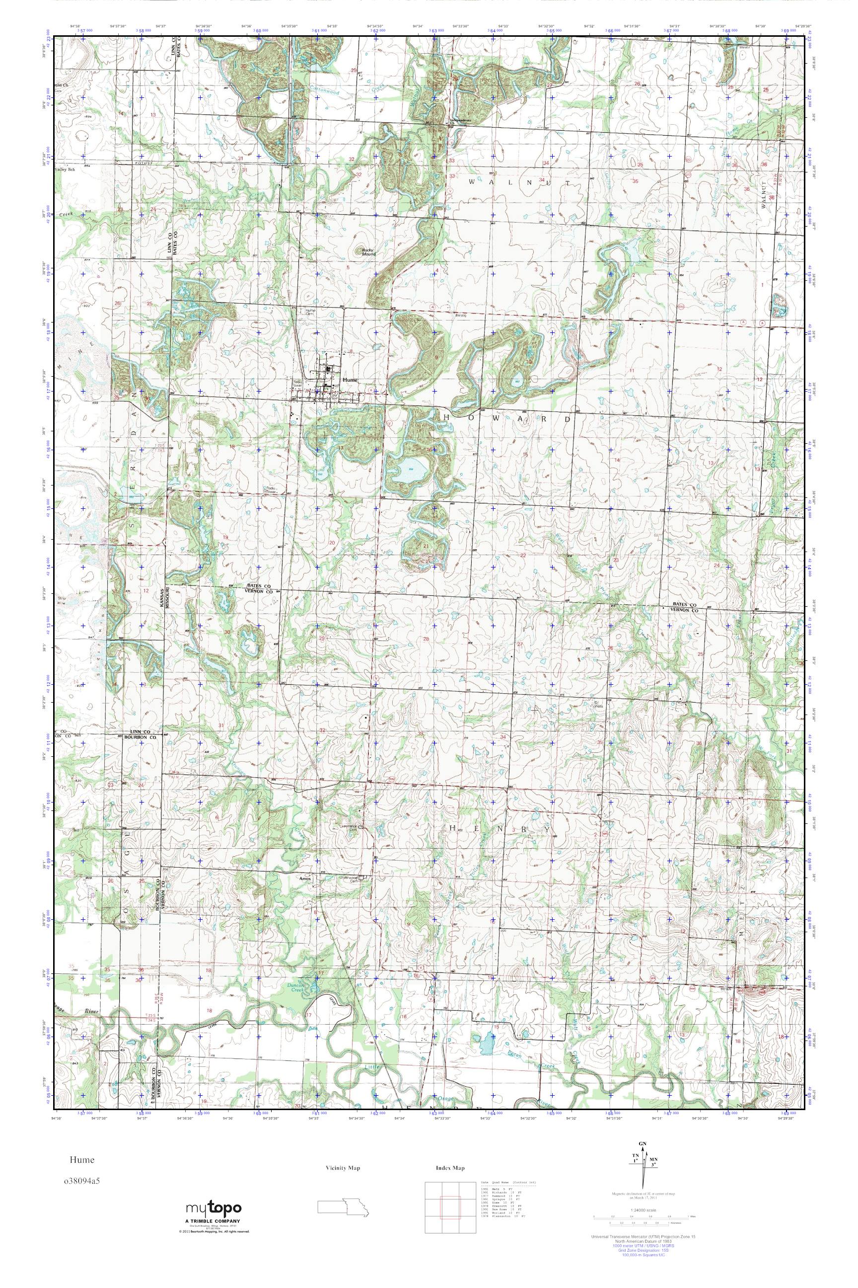 MyTopo Hume, Missouri USGS Quad Topo Map