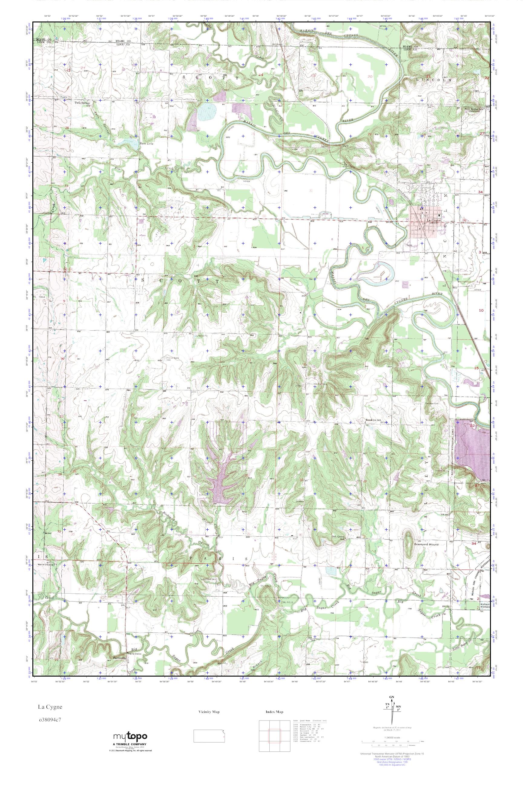 MyTopo La Cygne, Kansas USGS Quad Topo Map