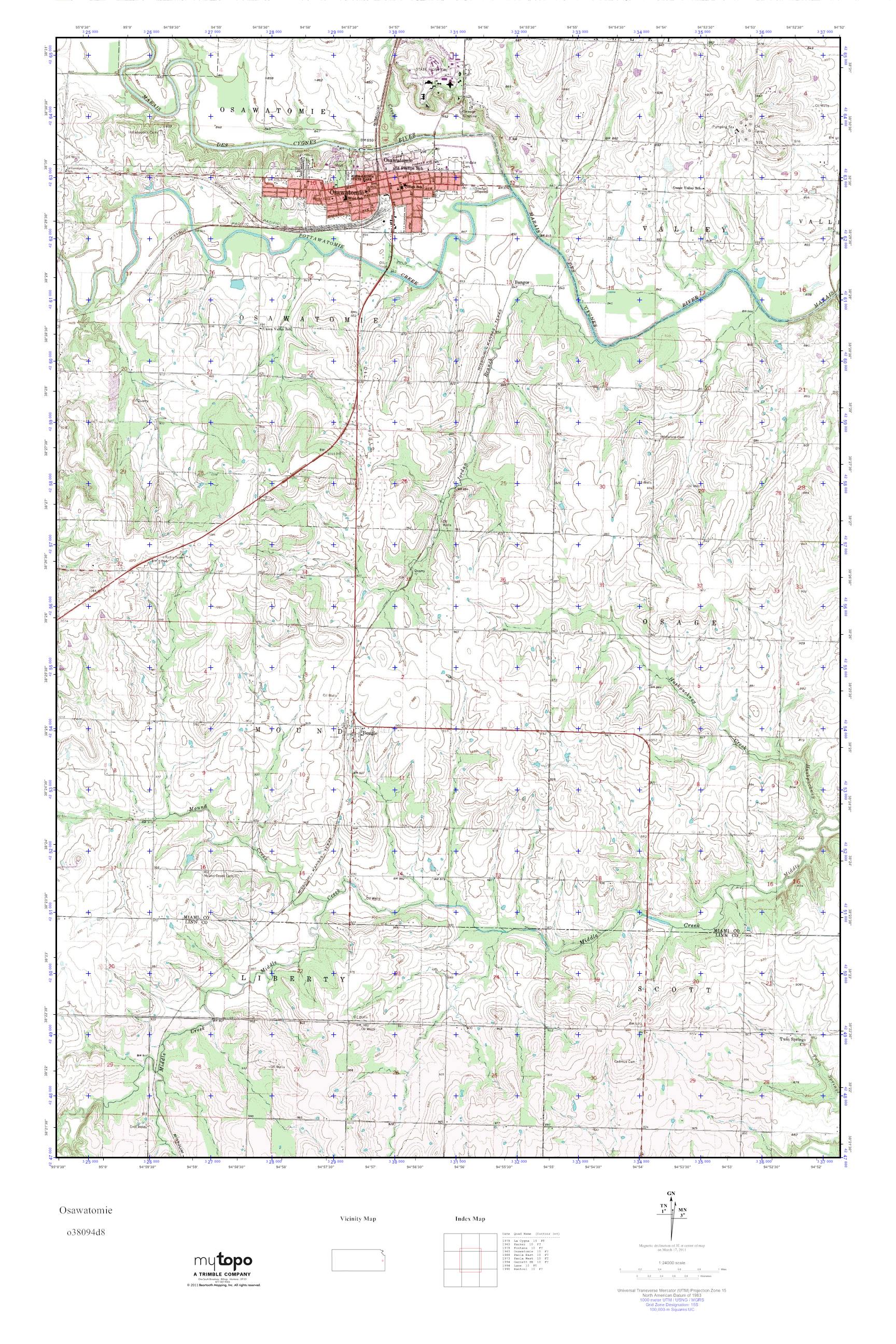 MyTopo Osawatomie, Kansas USGS Quad Topo Map