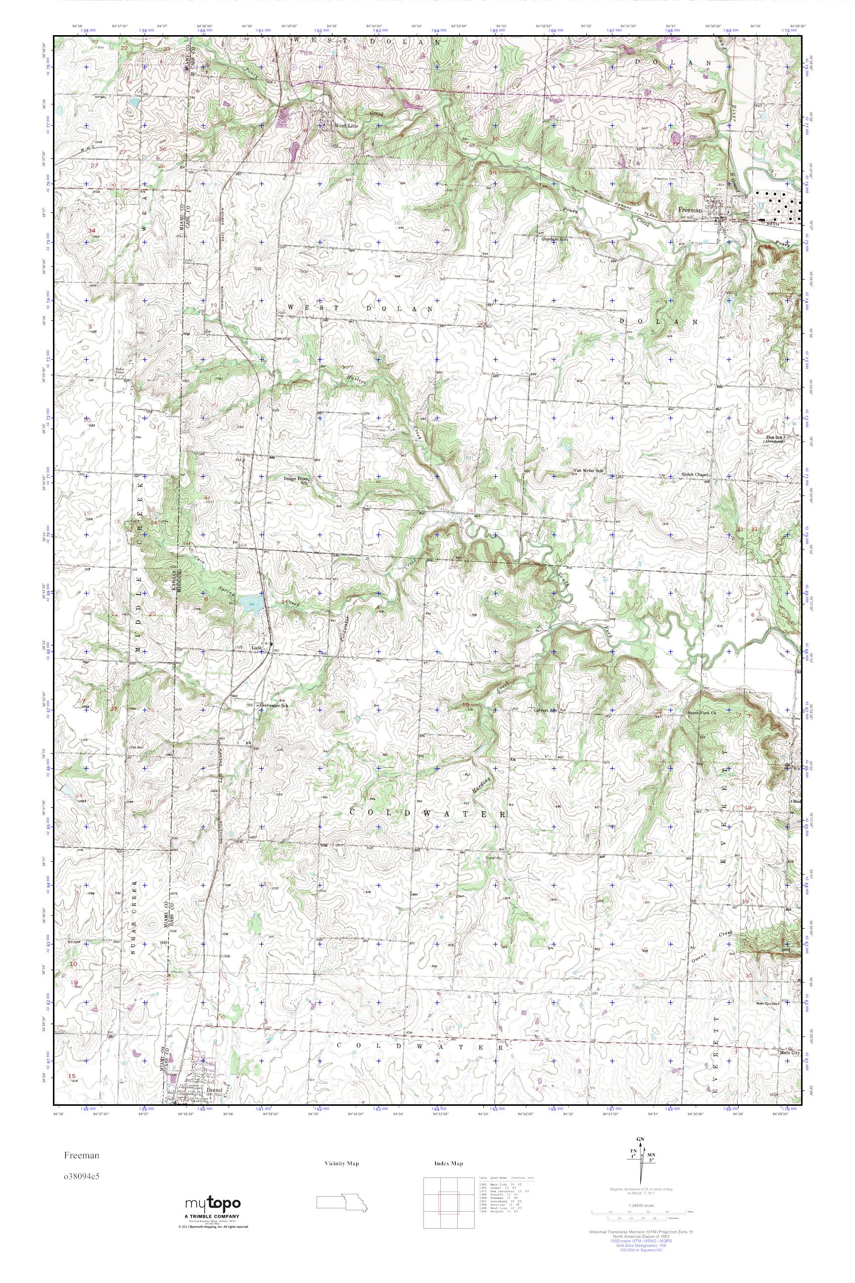 MyTopo Freeman, Missouri USGS Quad Topo Map