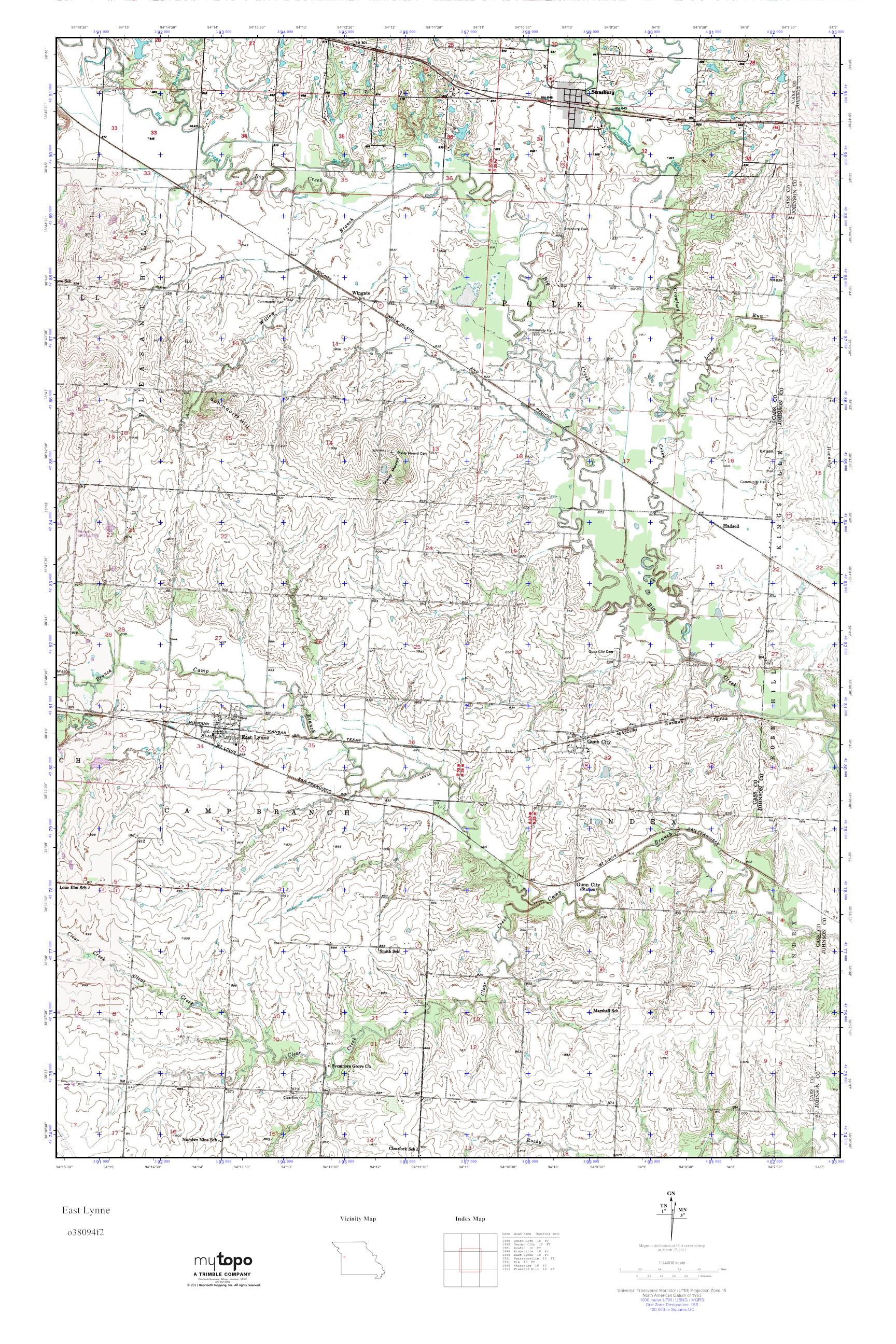 MyTopo East Lynne, Missouri USGS Quad Topo Map