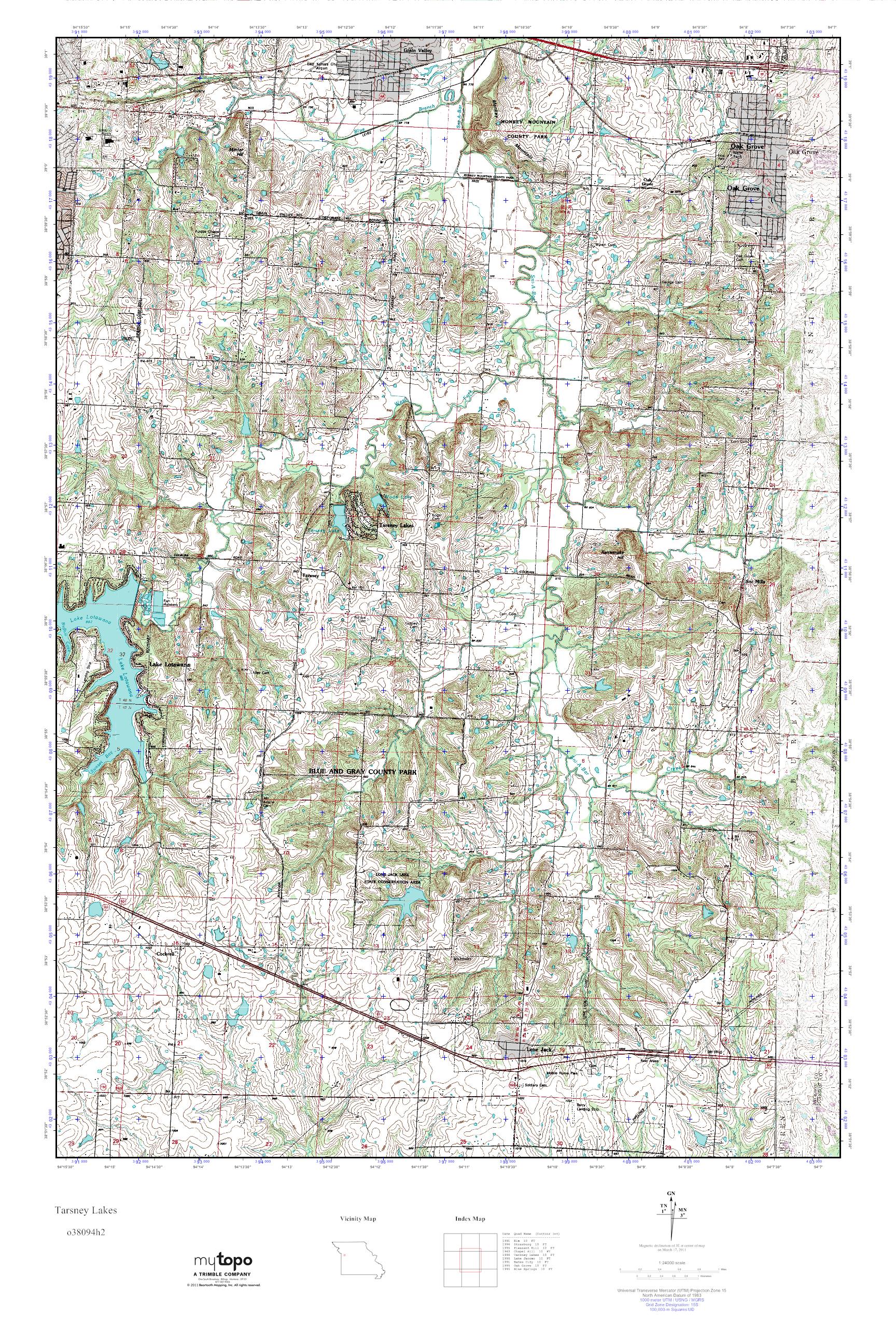 MyTopo Tarsney Lakes, Missouri USGS Quad Topo Map