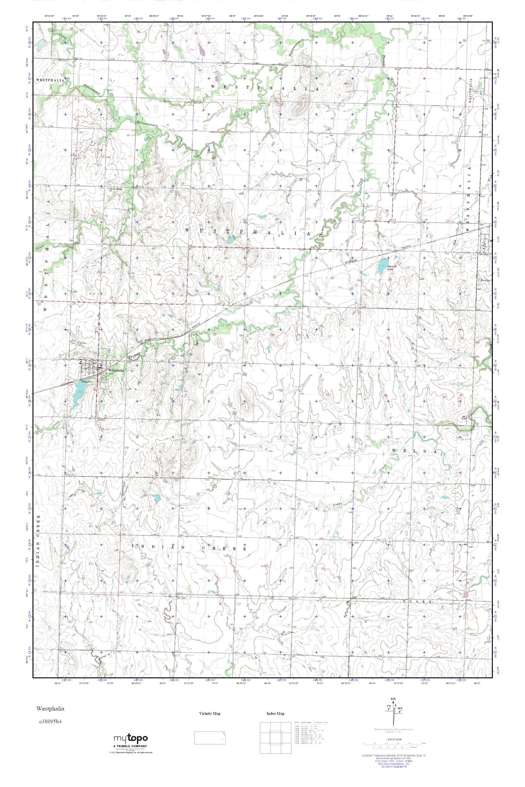 MyTopo Westphalia, Kansas USGS Quad Topo Map