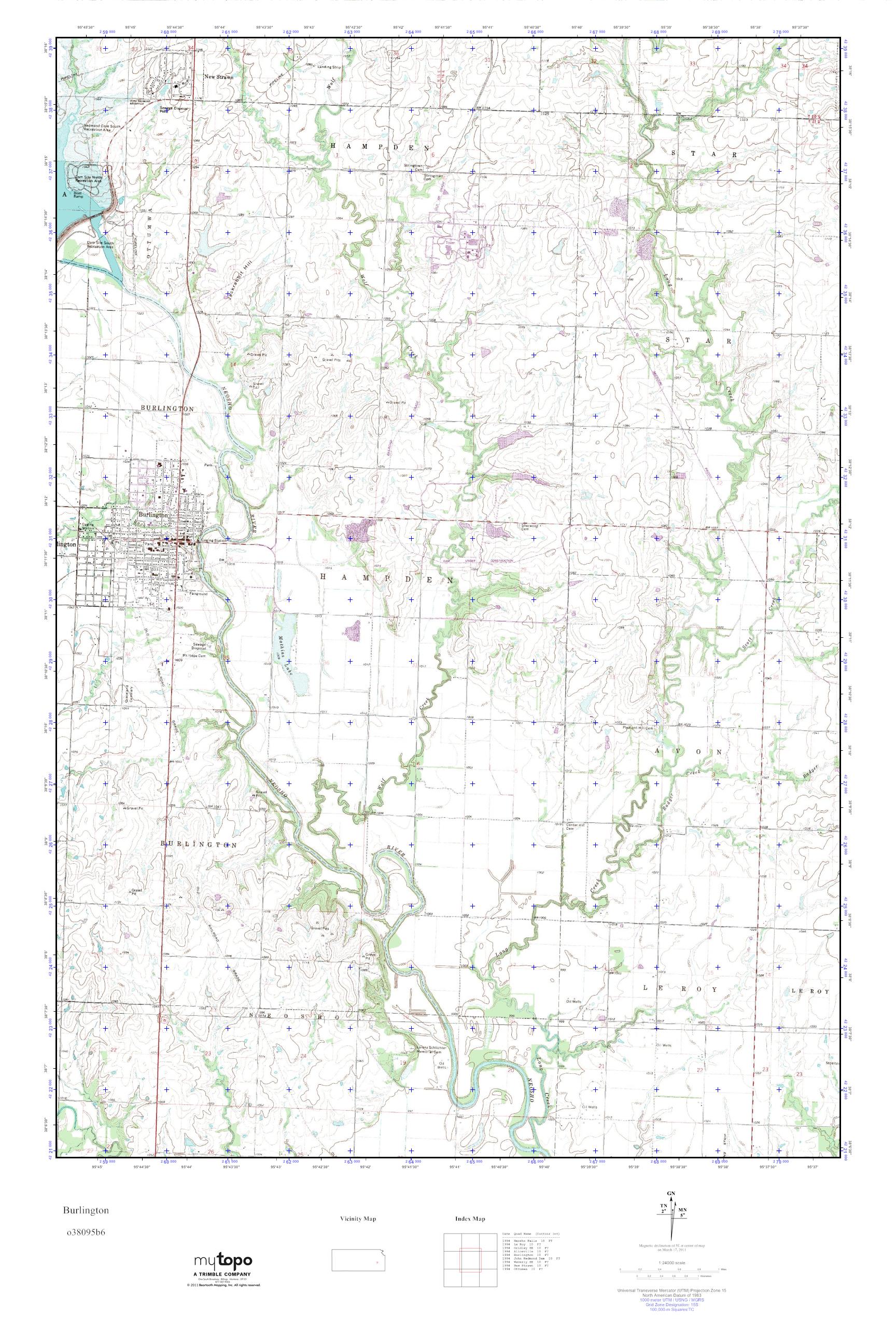 MyTopo Burlington, Kansas USGS Quad Topo Map