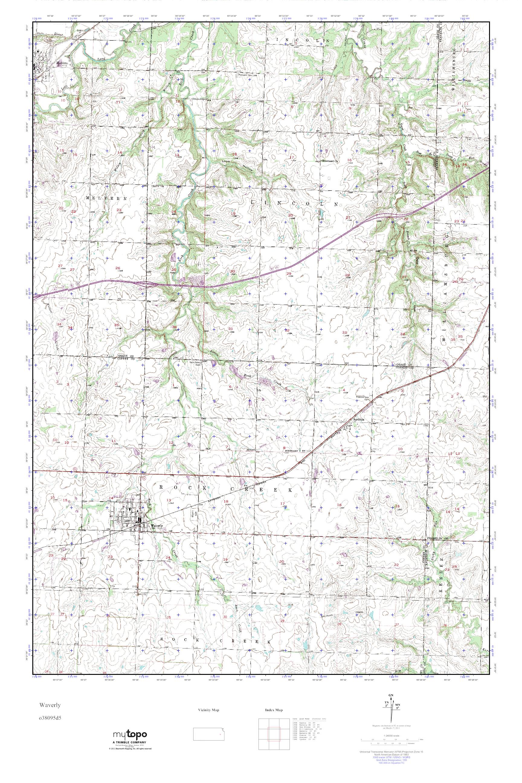 MyTopo Waverly, Kansas USGS Quad Topo Map