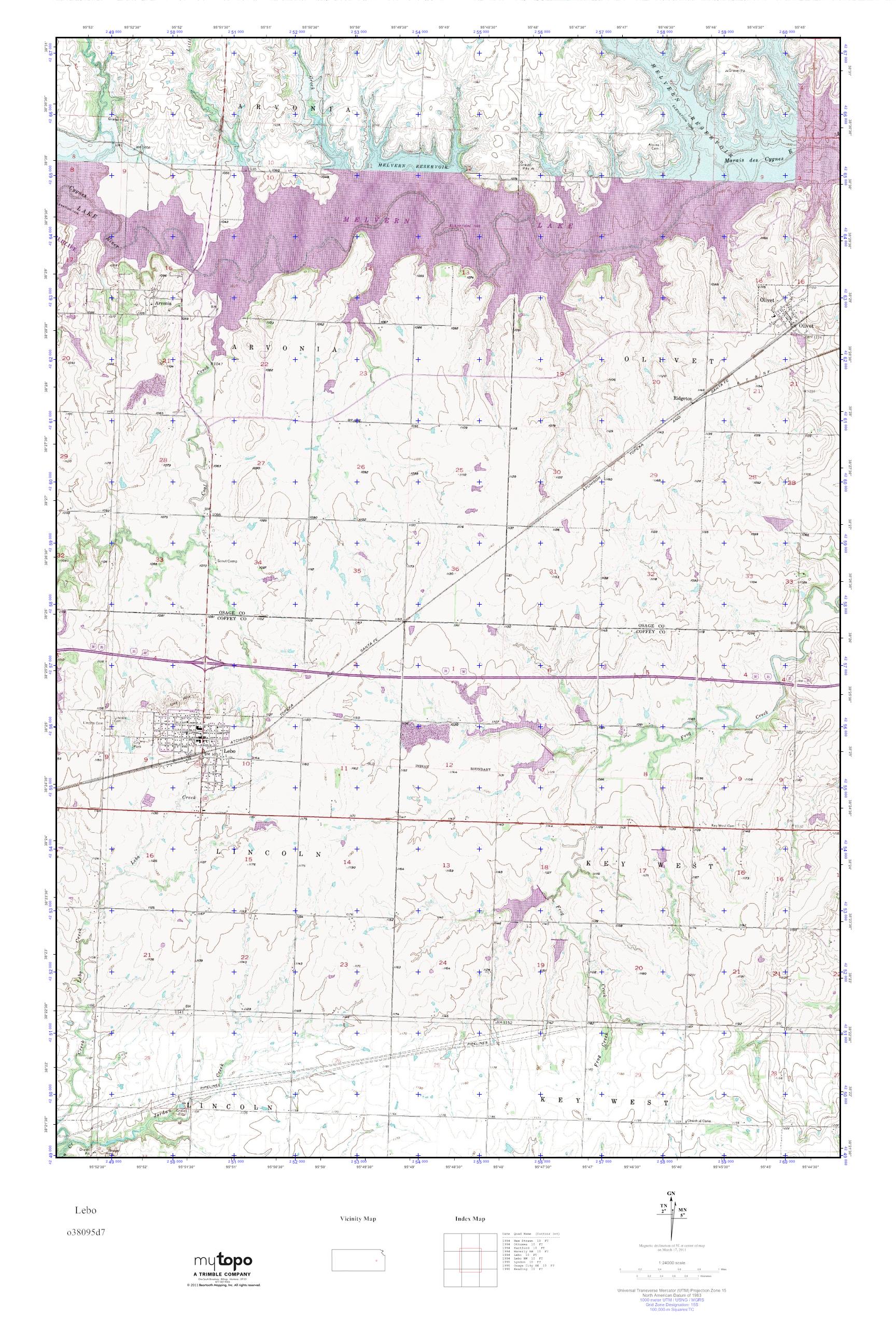 MyTopo Lebo, Kansas USGS Quad Topo Map