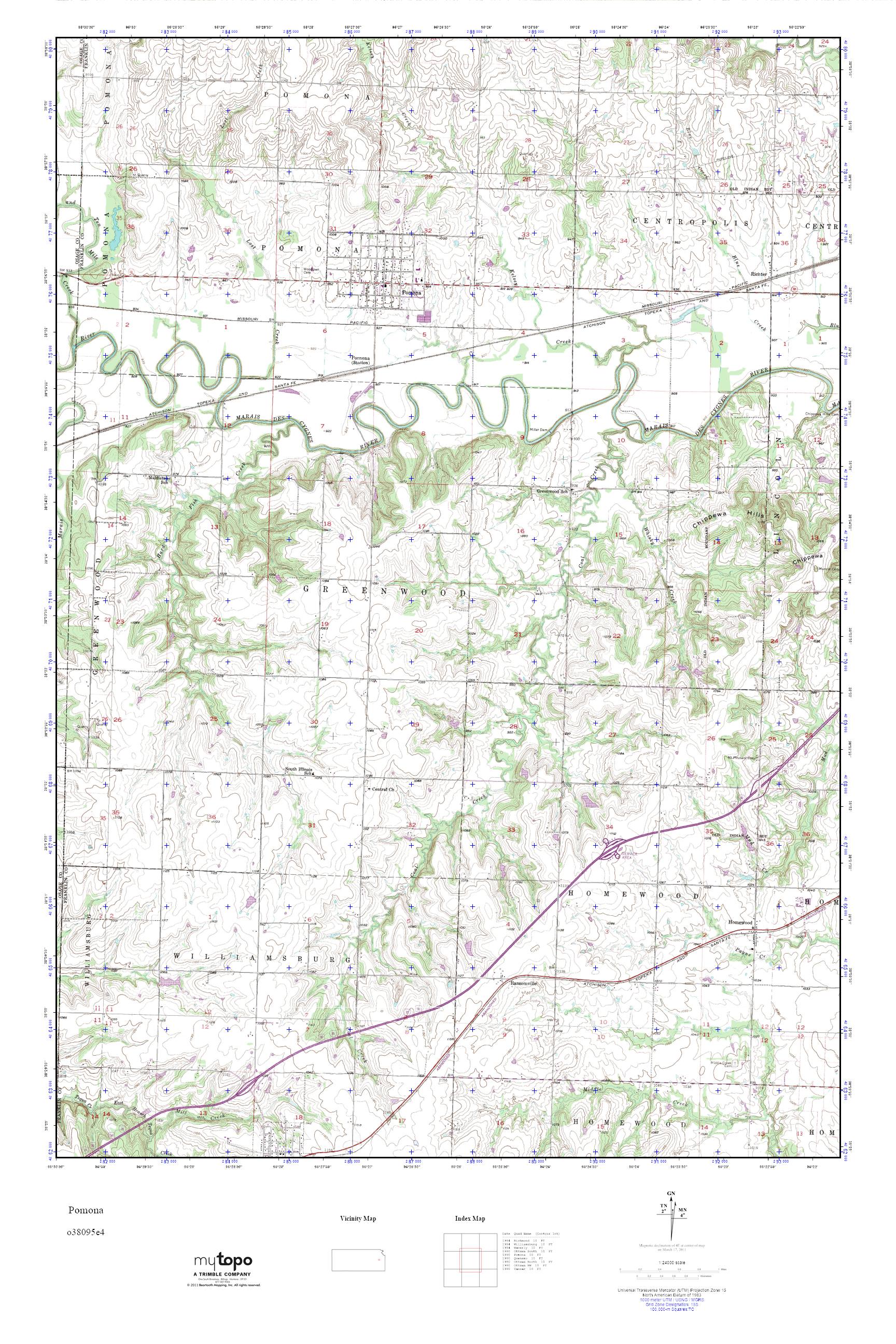 MyTopo Pomona, Kansas USGS Quad Topo Map