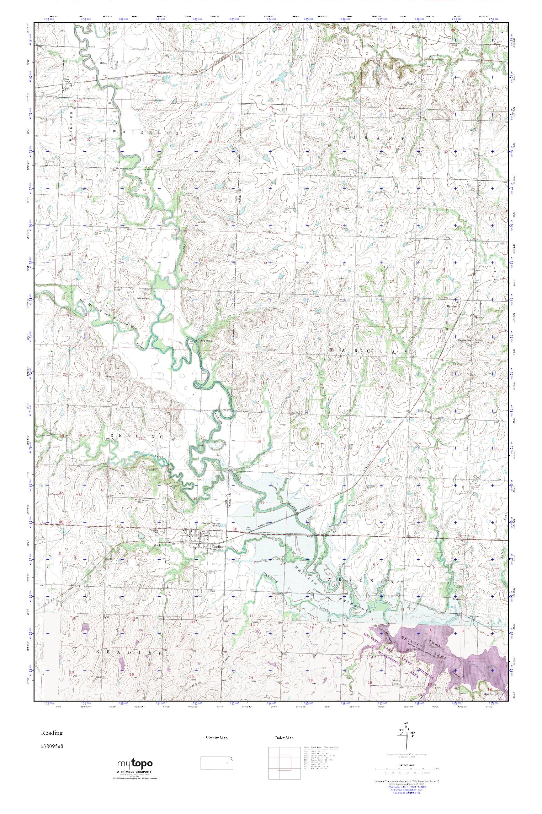 MyTopo Reading, Kansas USGS Quad Topo Map