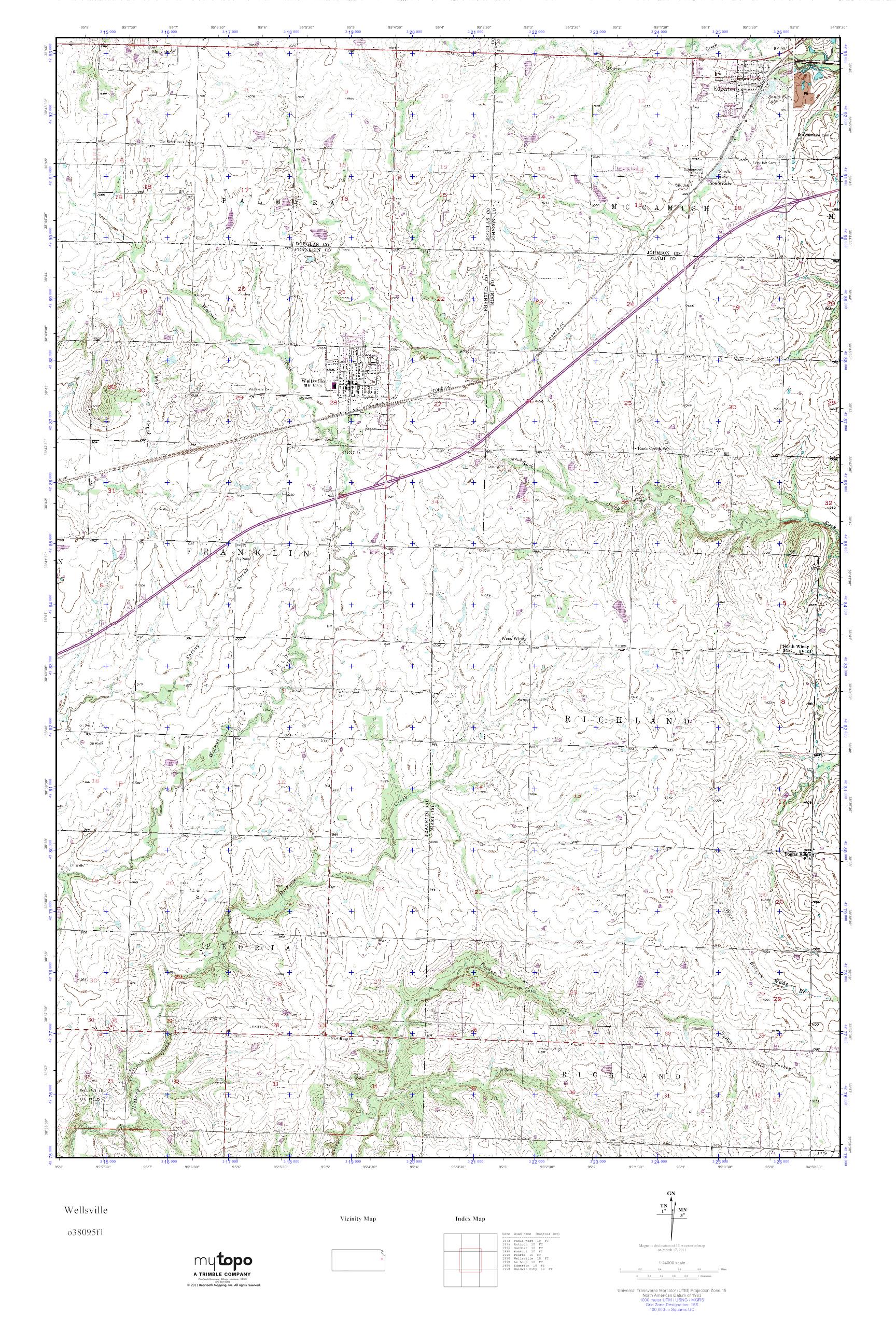 MyTopo Wellsville, Kansas USGS Quad Topo Map