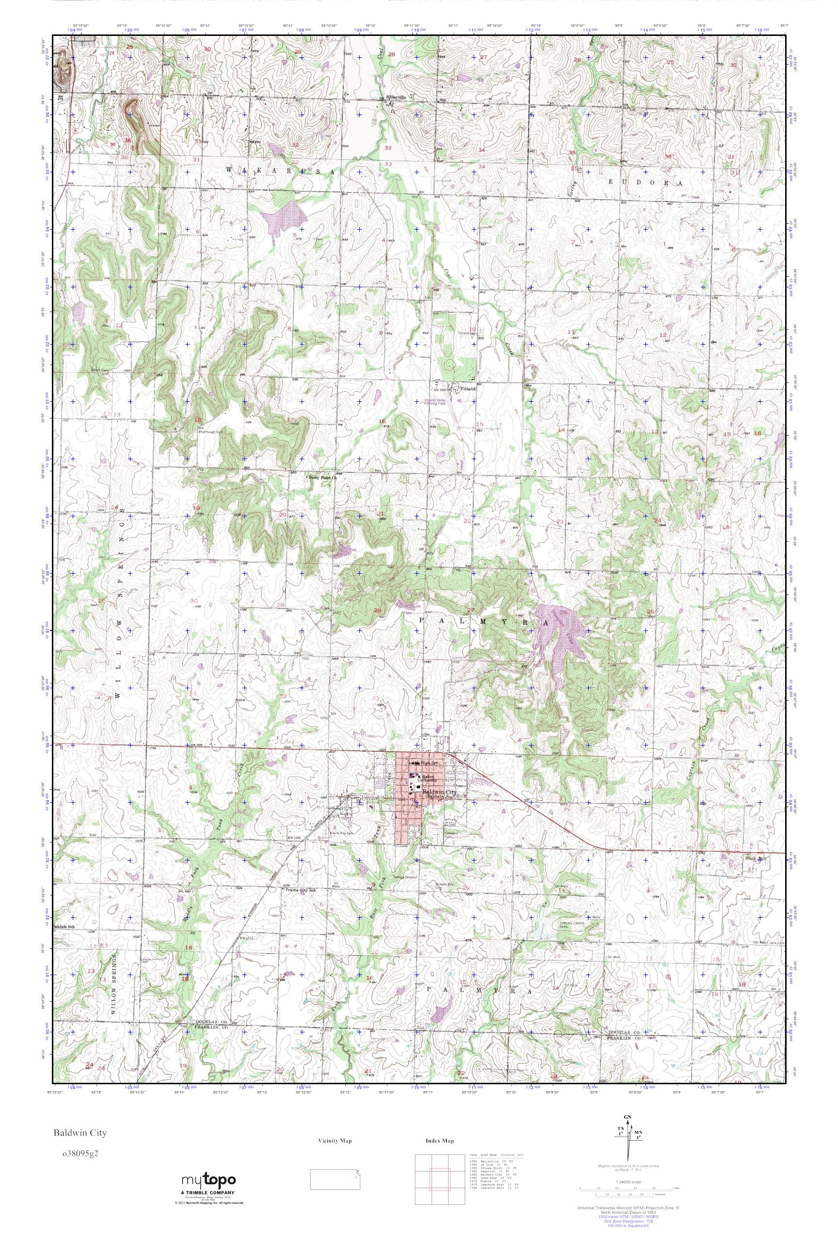 MyTopo Baldwin City, Kansas USGS Quad Topo Map