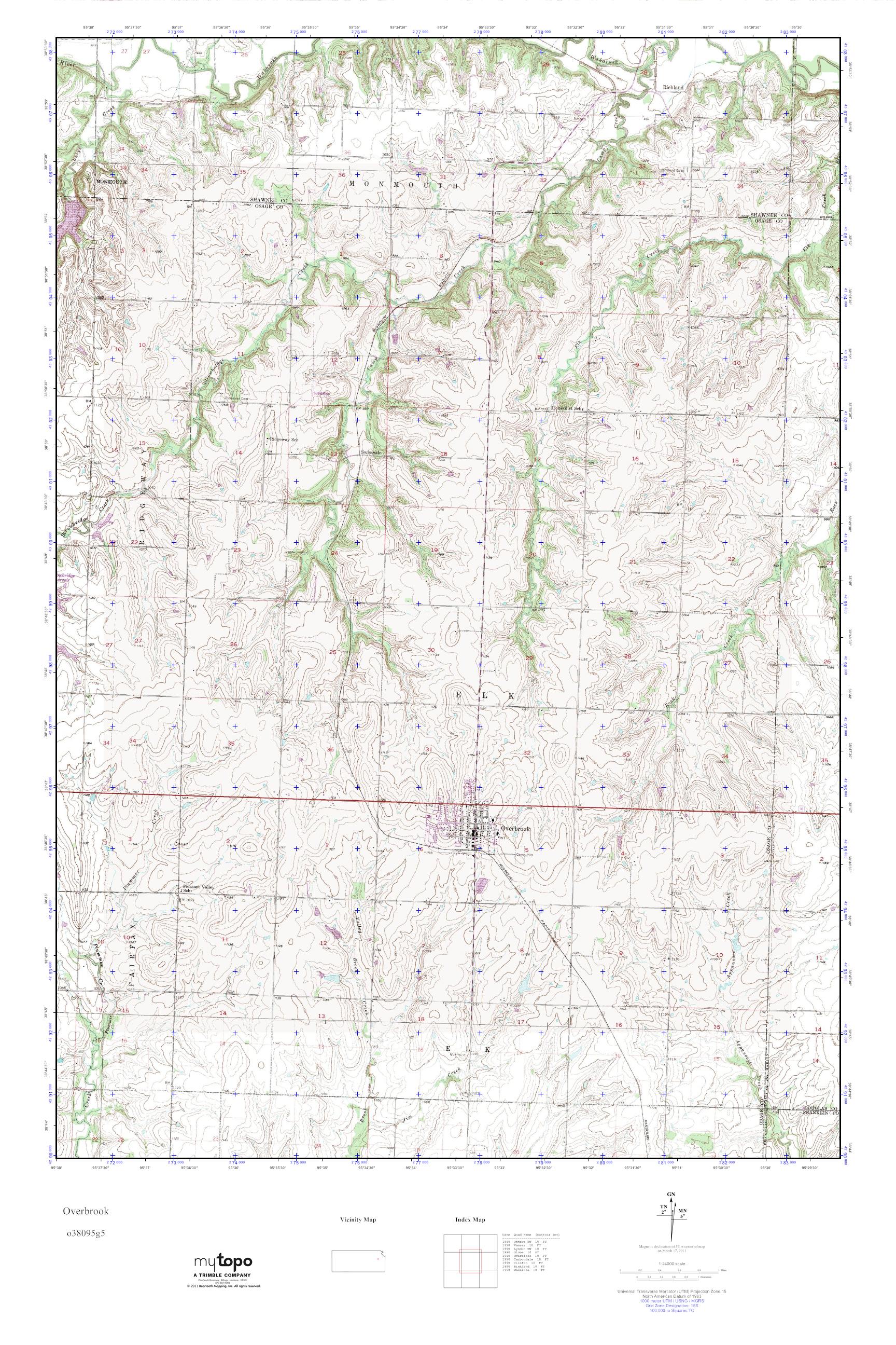 MyTopo Overbrook, Kansas USGS Quad Topo Map