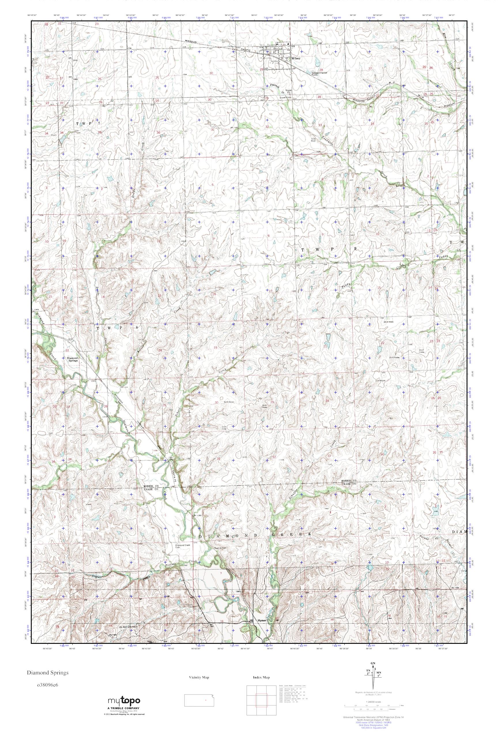 MyTopo Diamond Springs, Kansas USGS Quad Topo Map