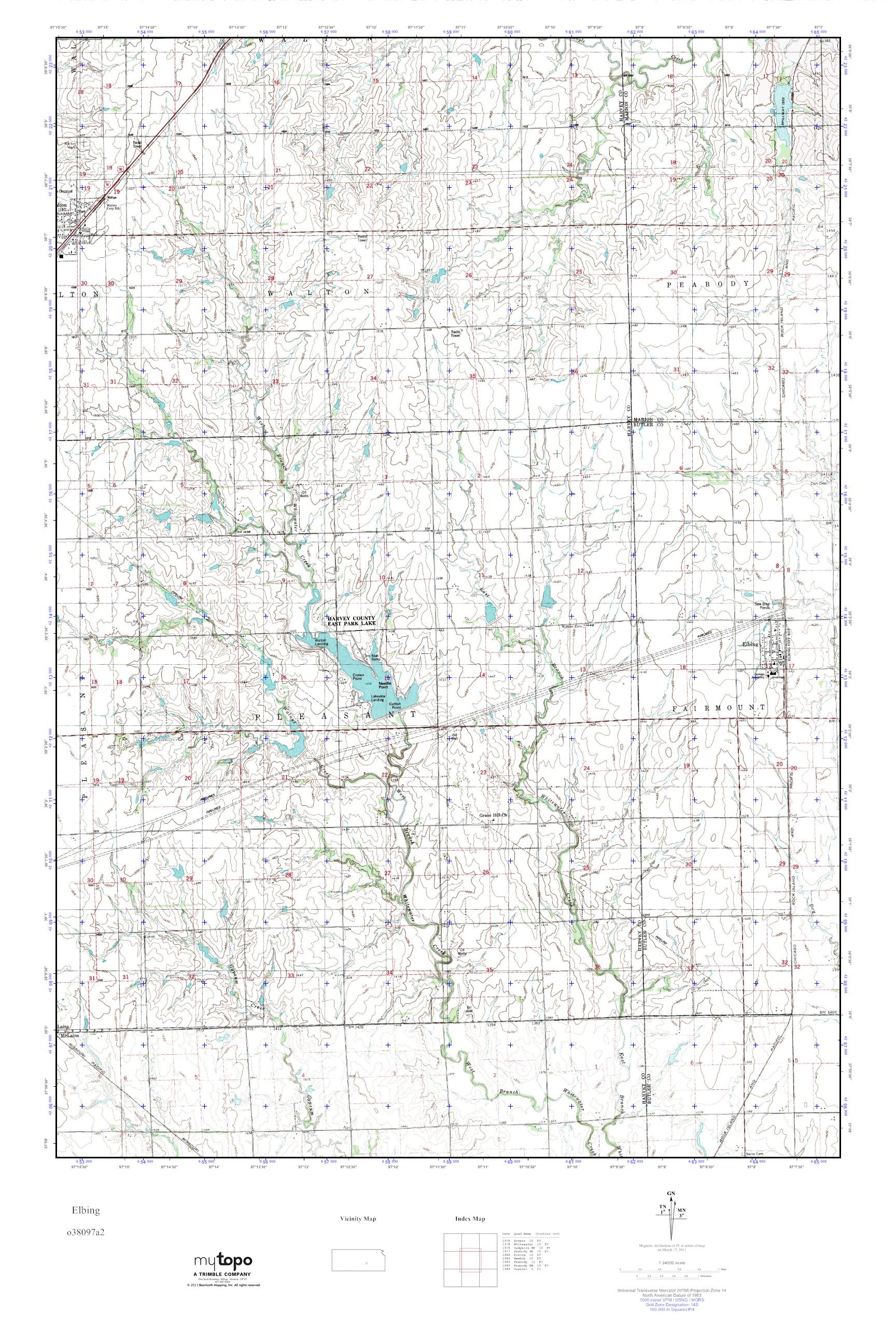 MyTopo Elbing, Kansas USGS Quad Topo Map