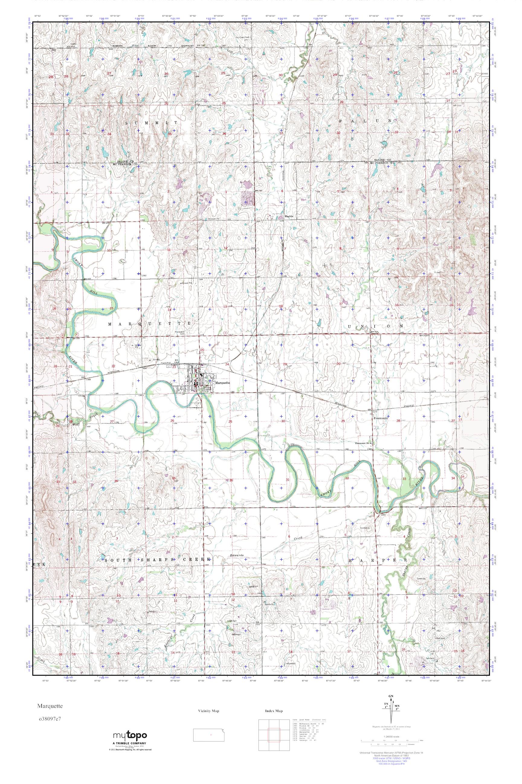 MyTopo Marquette, Kansas USGS Quad Topo Map