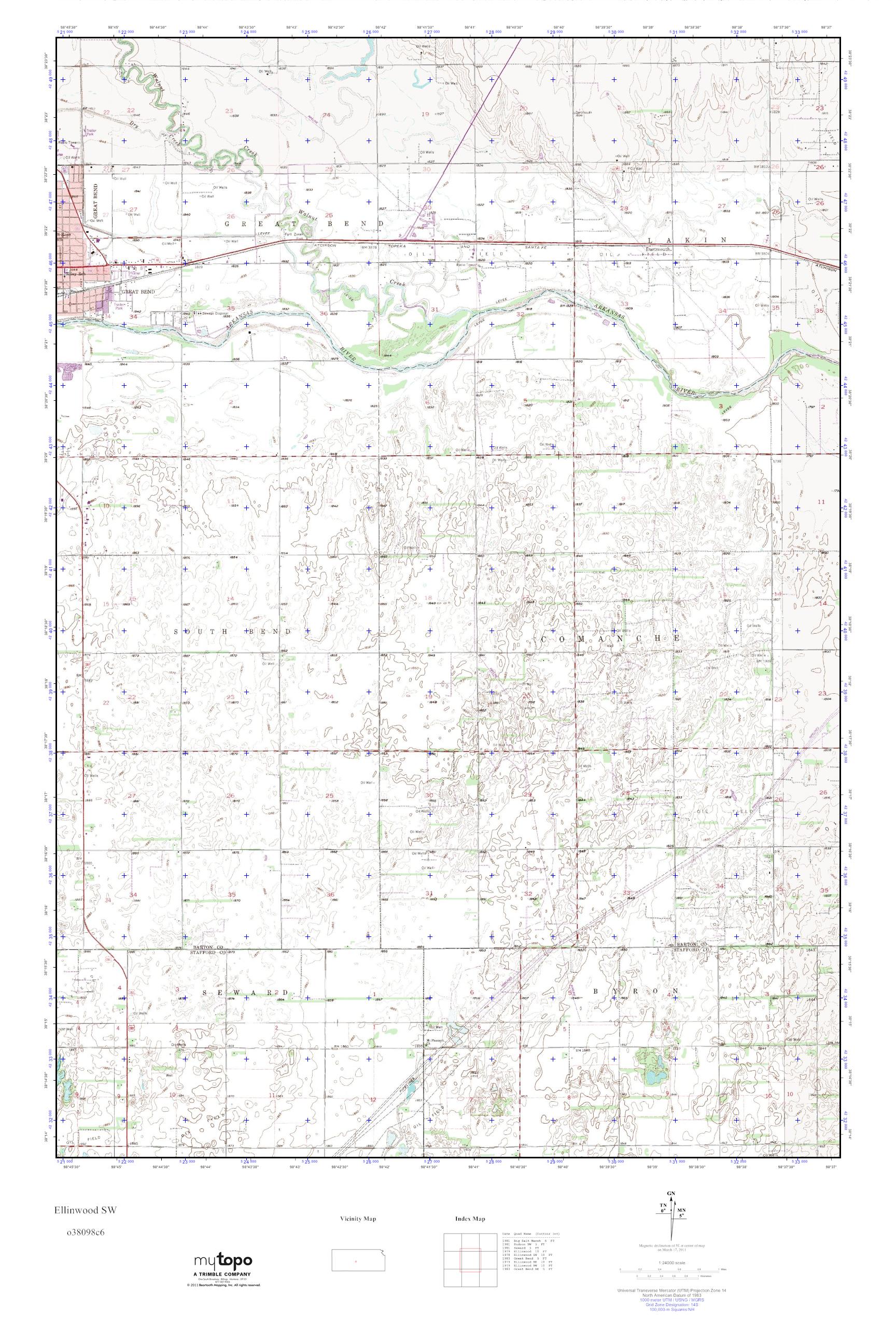 MyTopo Ellinwood SW, Kansas USGS Quad Topo Map