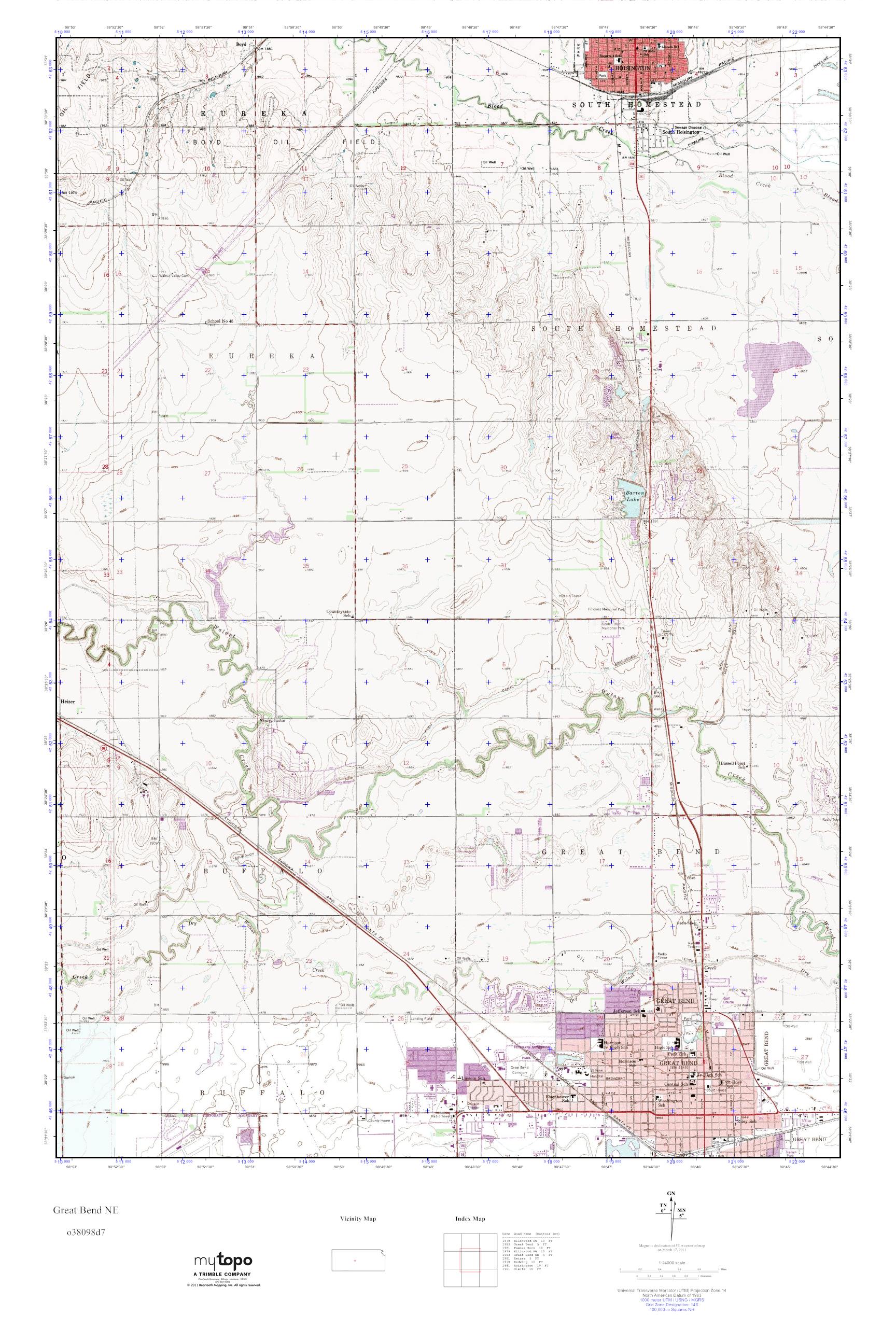 MyTopo Great Bend NE, Kansas USGS Quad Topo Map
